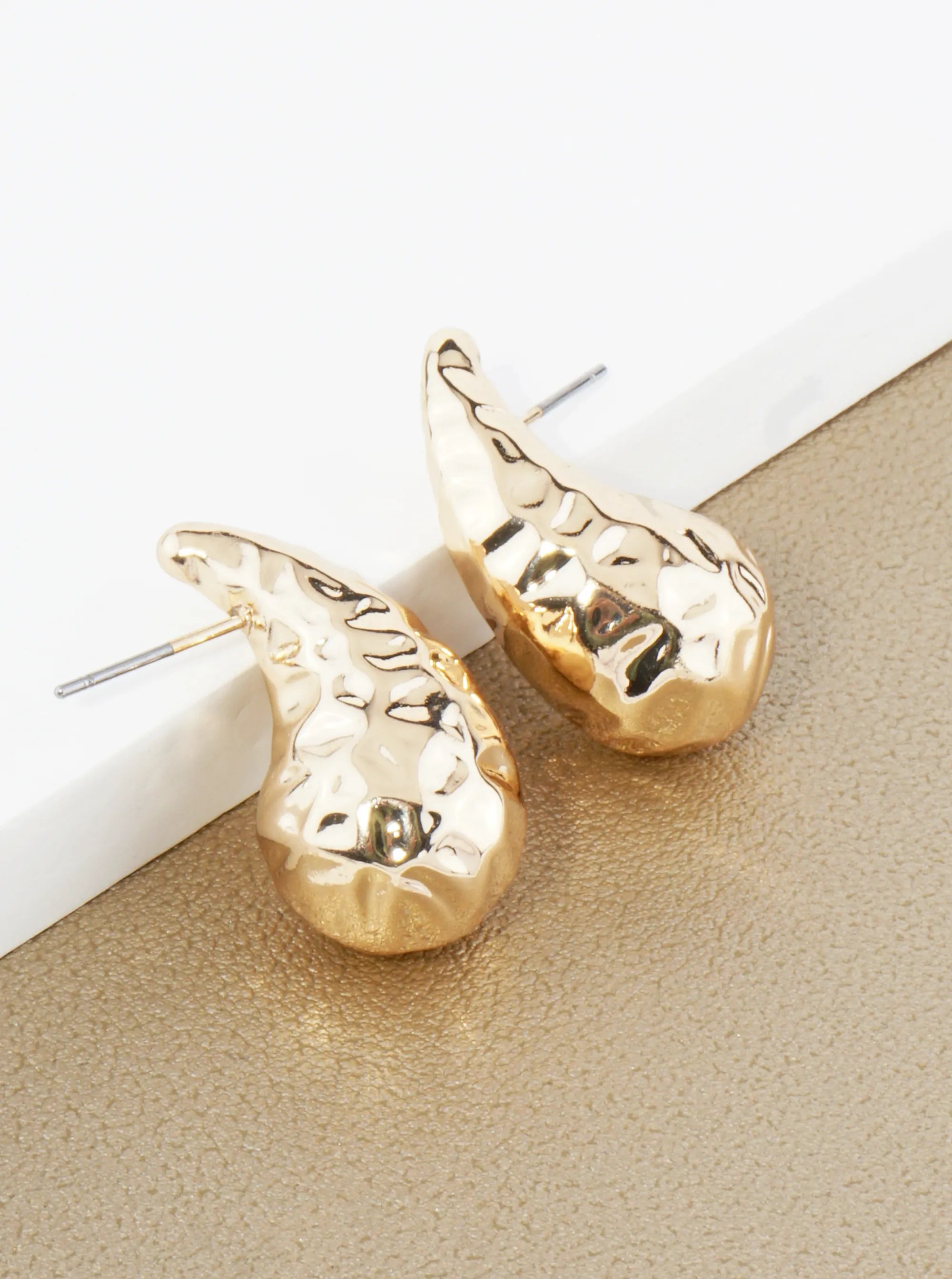 1 Inch Hammered Hollow Puffy Teardrop Stud Earrings