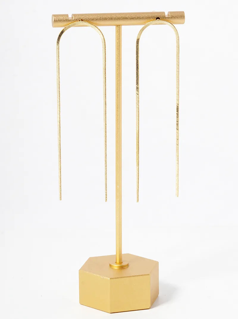 18k Gold Dipped Long Linear Chain Drop Delicate Earrings