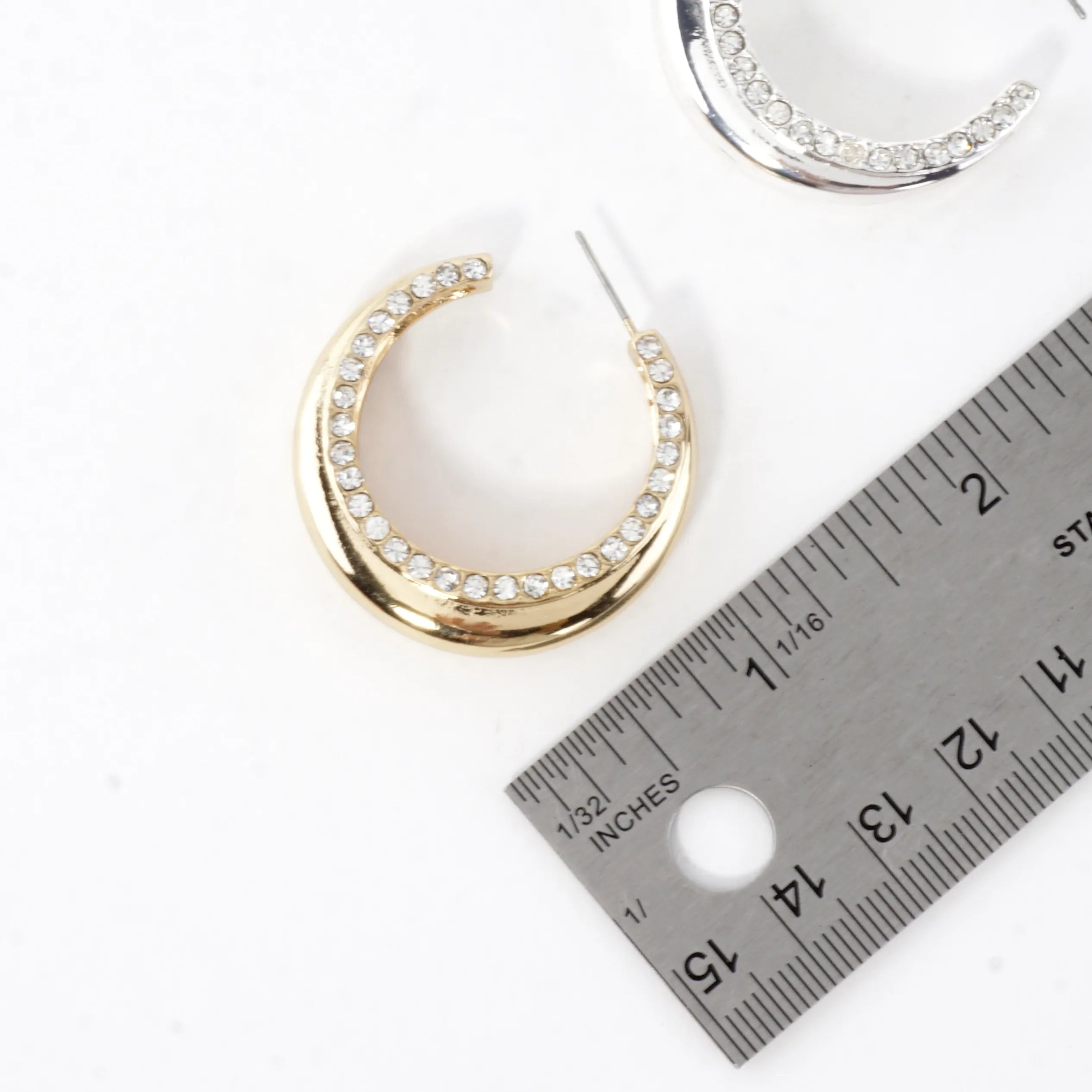 2 Side Tapered Crystal Circle Hoop Earrings