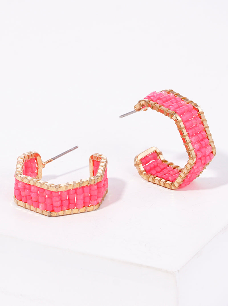 20mm Seed Beaded Hexagon Dainty Hoop Earrings