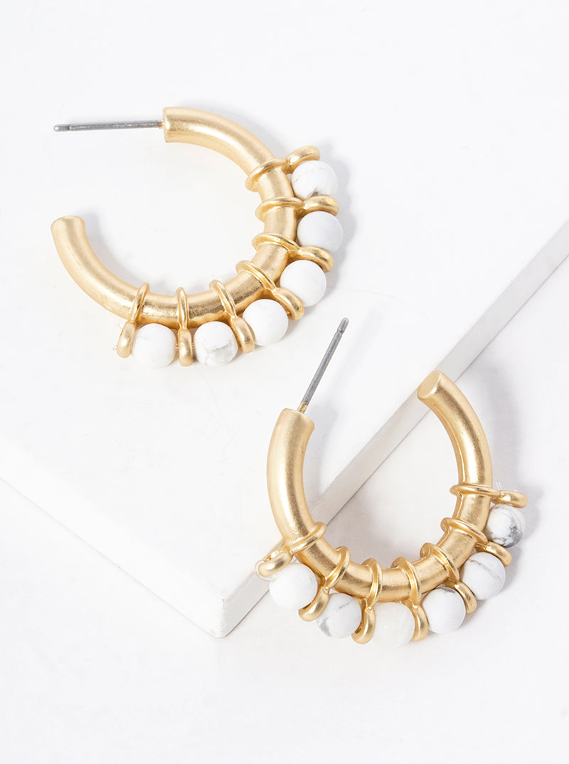 20mm Semi-precious Stone Open Hoop Earrings