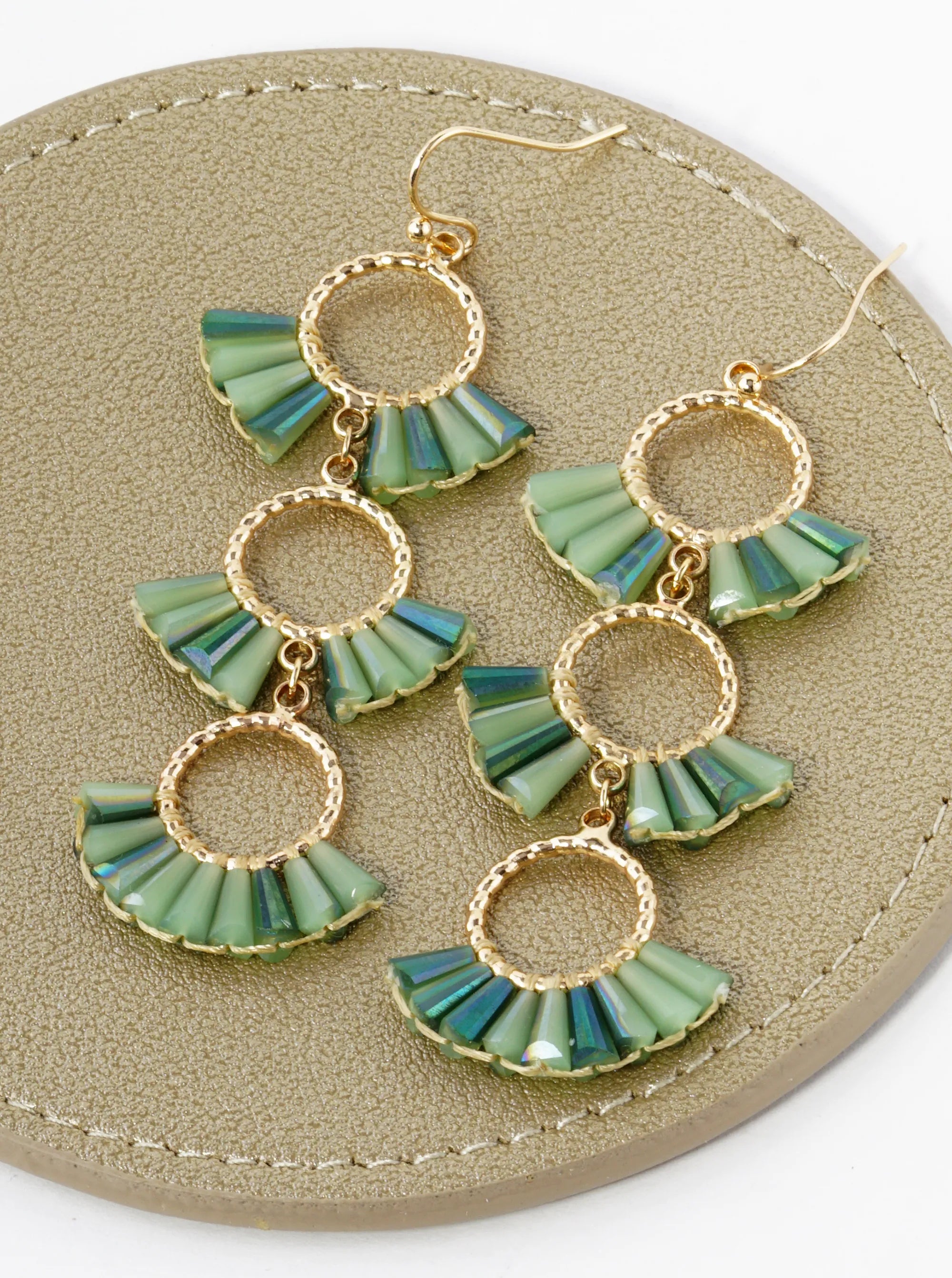 3 Tier Glass Beads Fan Shaped Cascading Drop Earrings