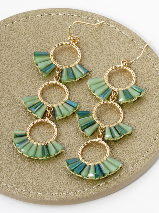 3 Tier Glass Beads Fan Shaped Cascading Drop Earrings