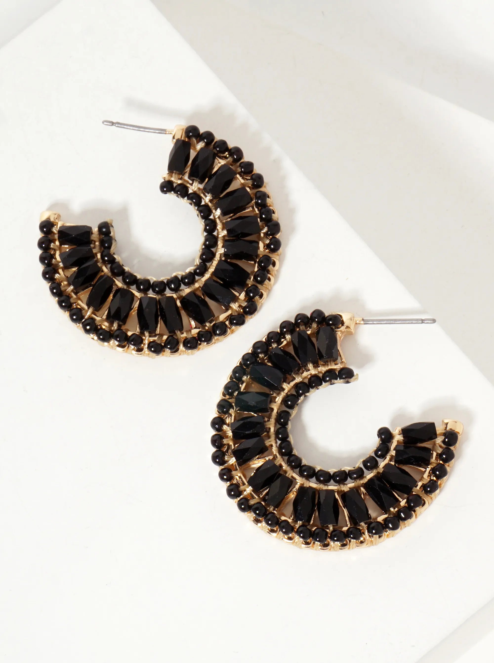 30mm Glass-Beads Thread-Wrapped 10mm Wide Open Hoop Earrings