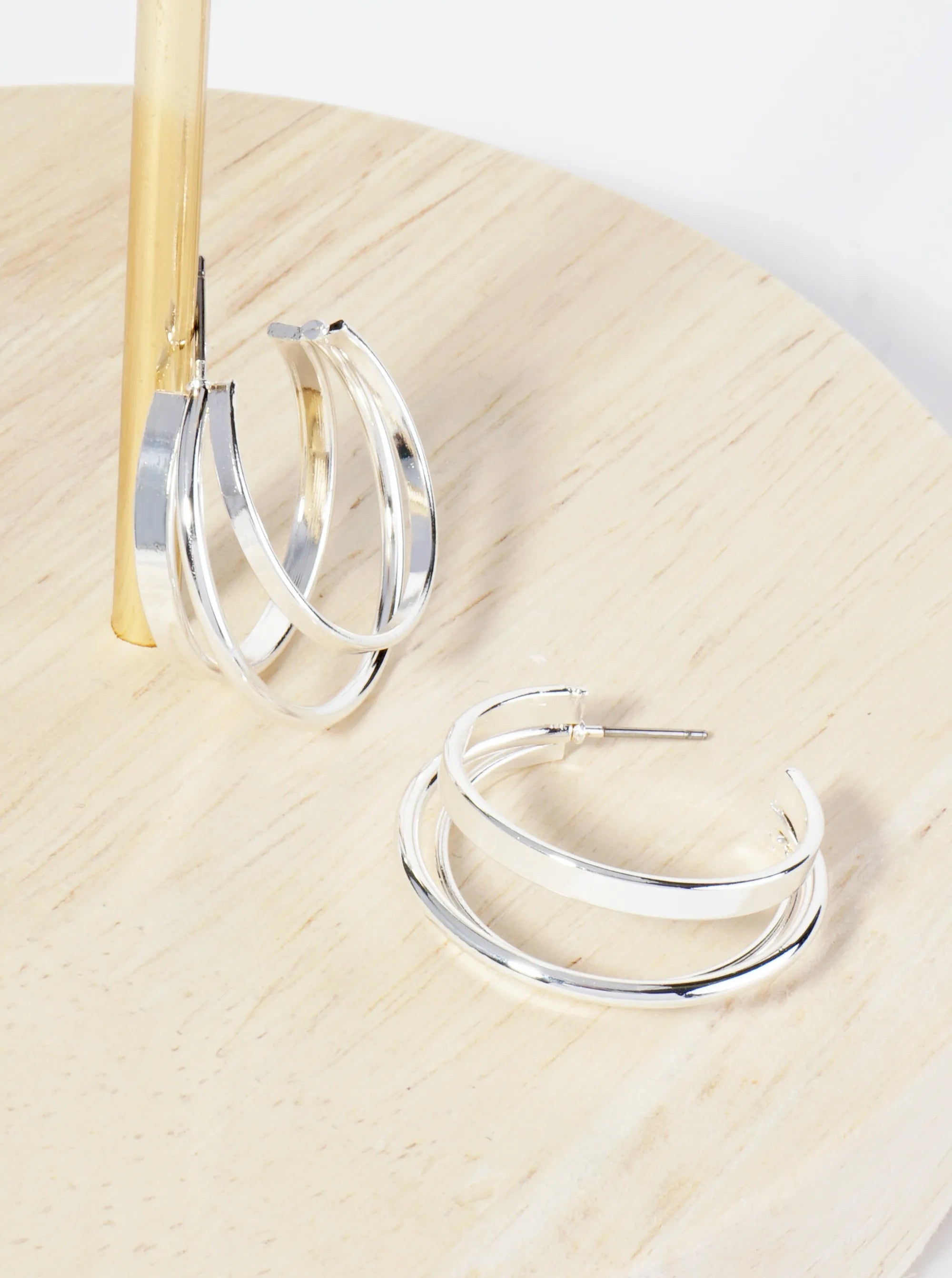 30mm Metal Triple Layer Hoop Earrings