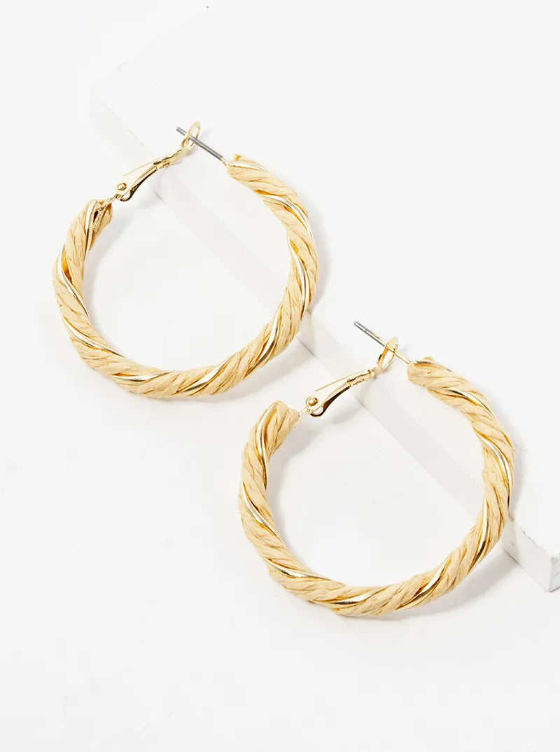 30mm Raffia Wrapped Leverback Hoop Earrings