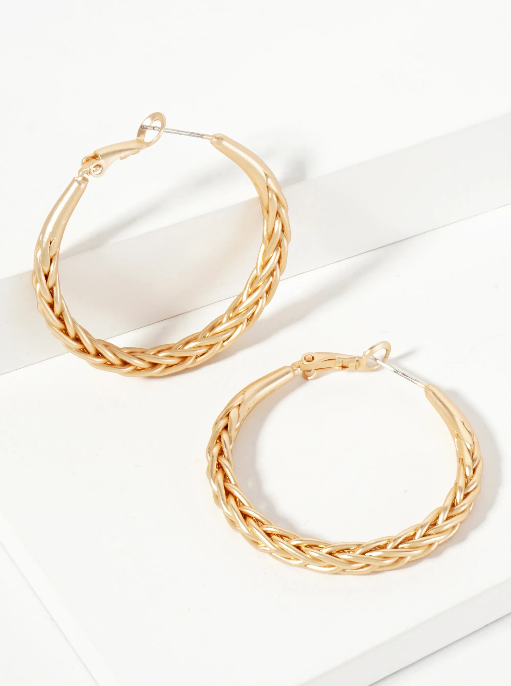38mm Braided Metal Latch-Back Hoop Earrings