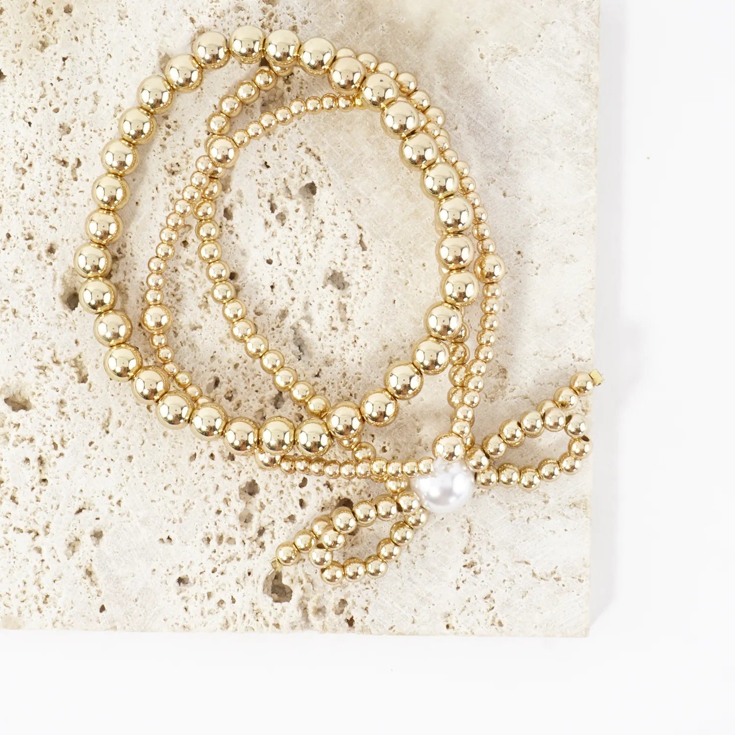 3PC Large Bow With Pearl Stretch Bracelets Set