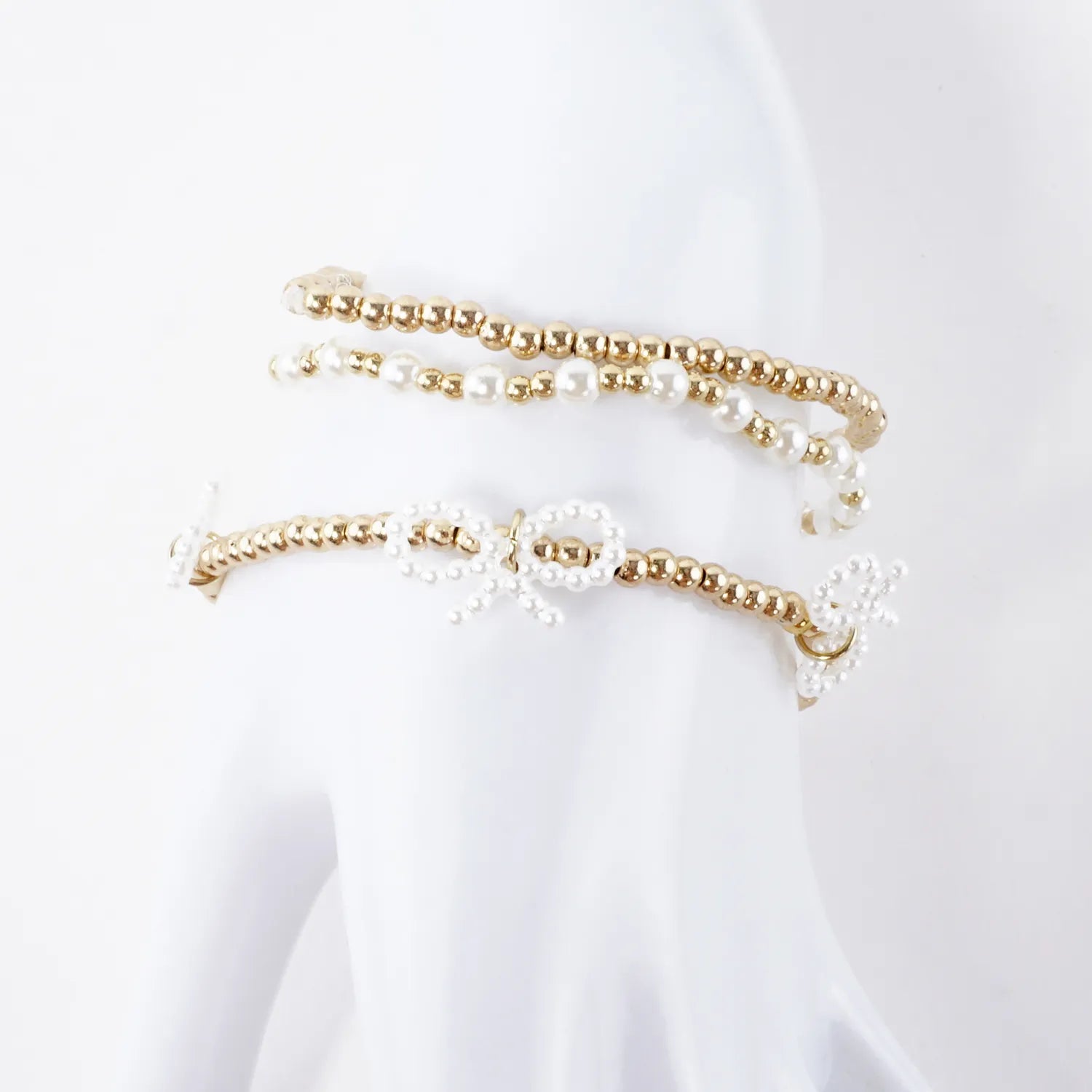 3PC Stretch Bracelets Set Bow And Pearls