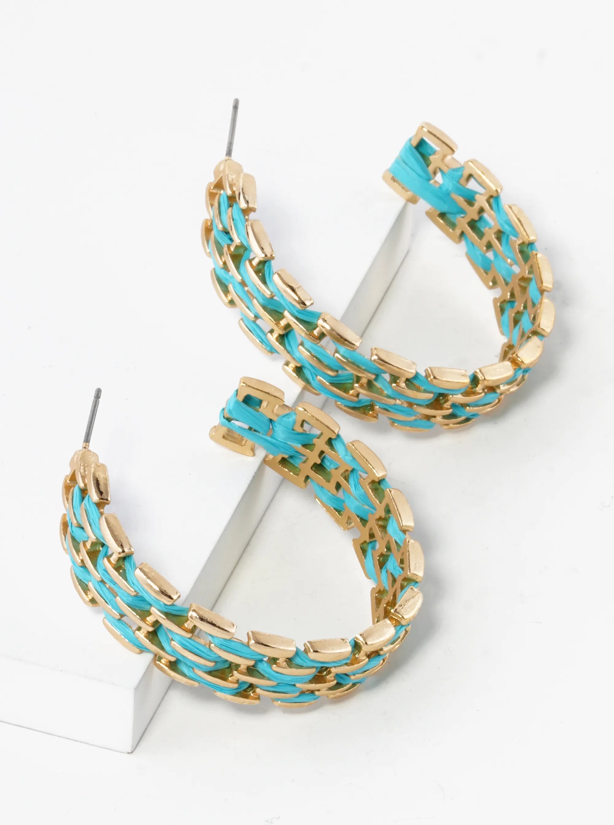 40mm Chain Shape Raffia Open Hoop Earrings