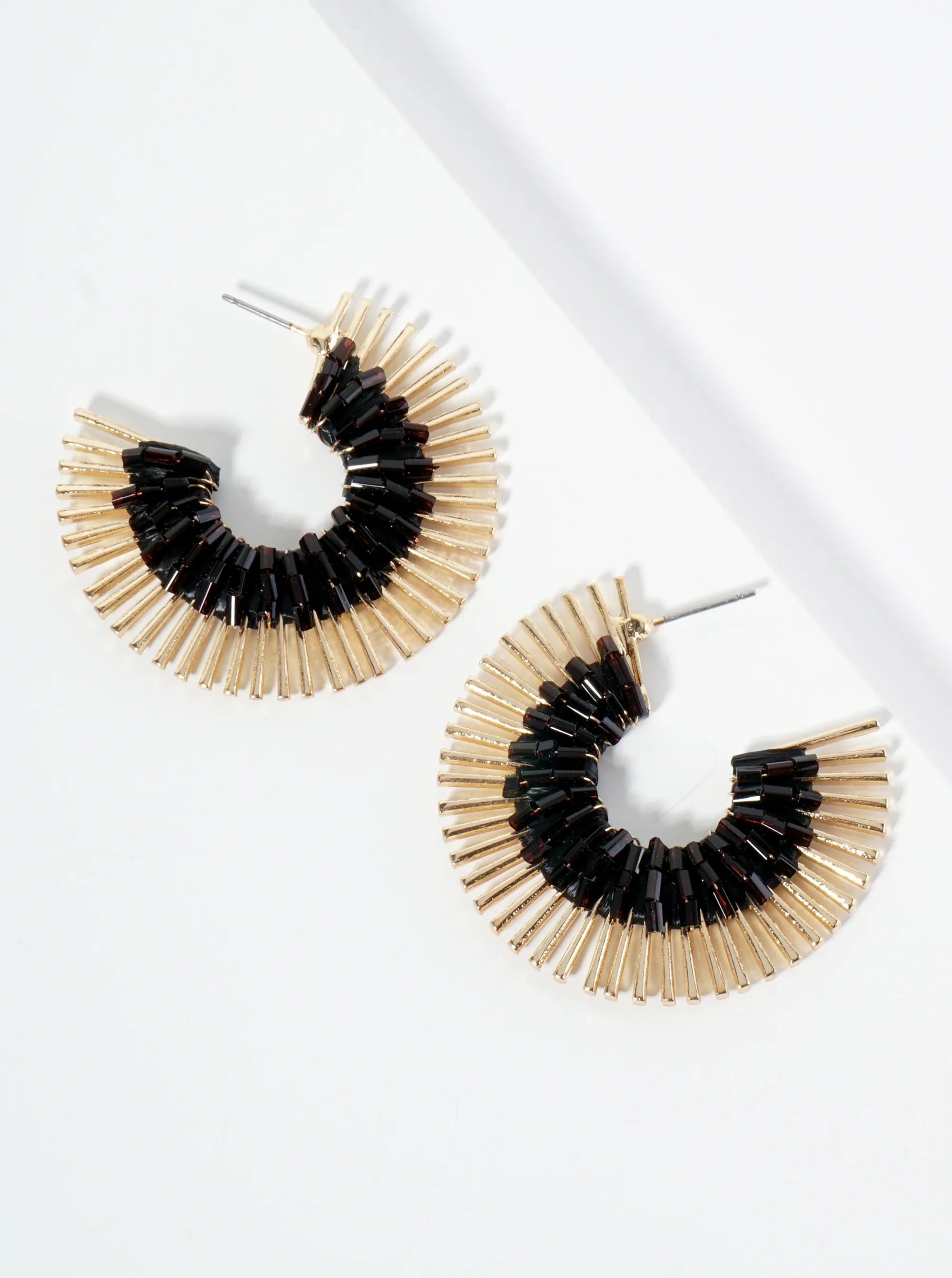 40mm Glass Beaded Sunburst Fan Hoop Earrings