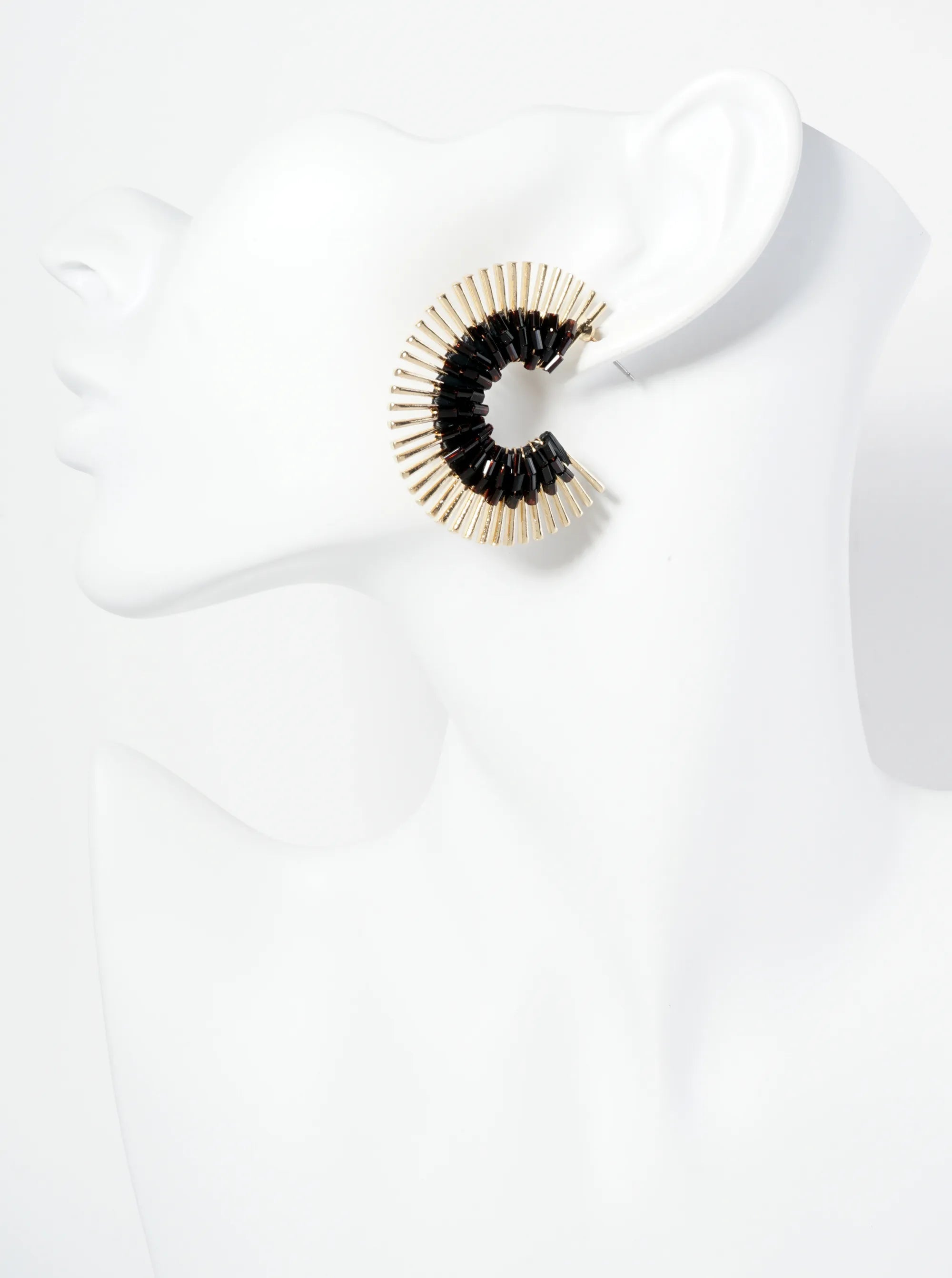 40mm Glass Beaded Sunburst Fan Hoop Earrings
