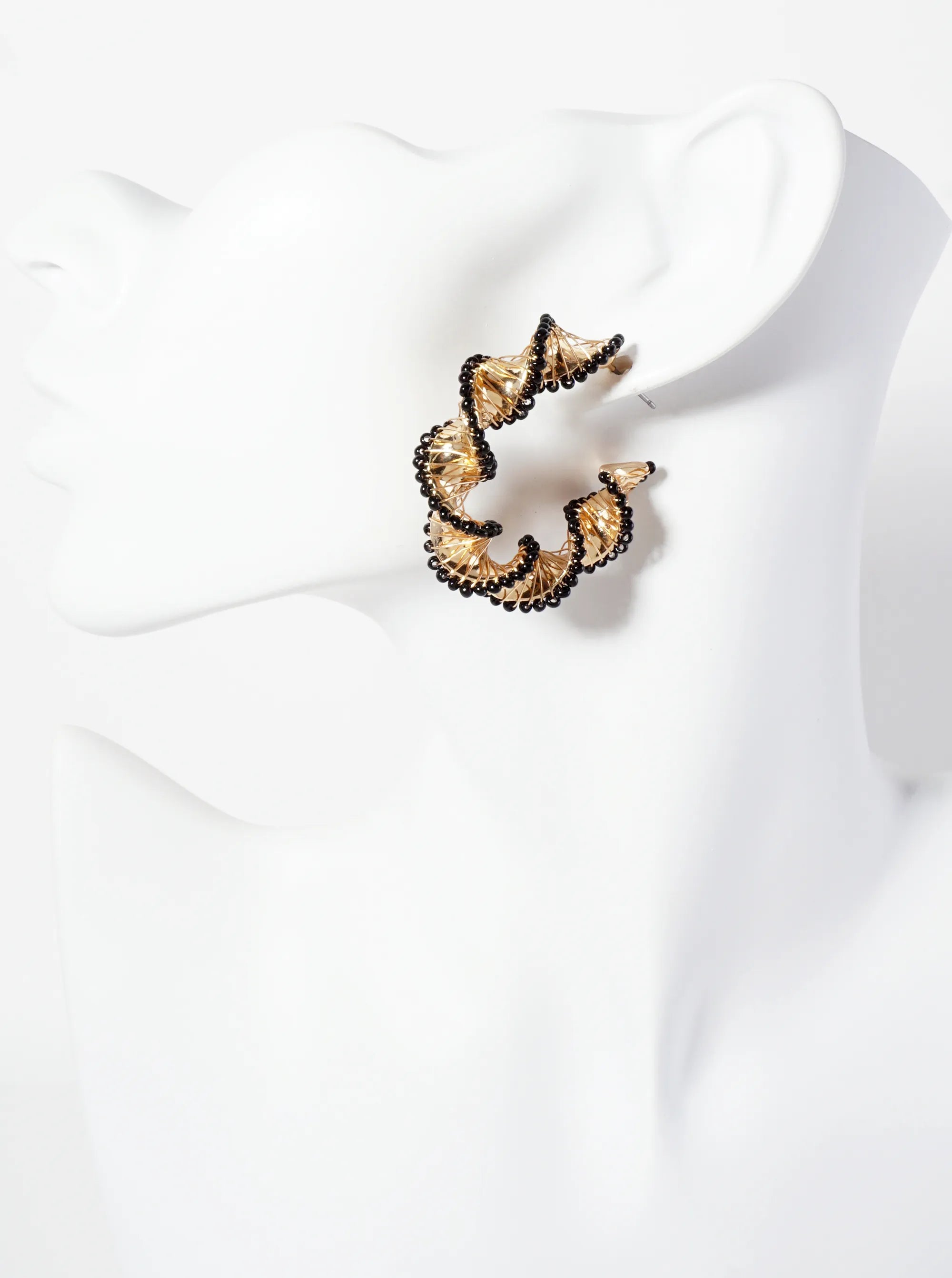 40mm Seed-Bead Wire-Wrapped Twisted Open Hoop Earrings