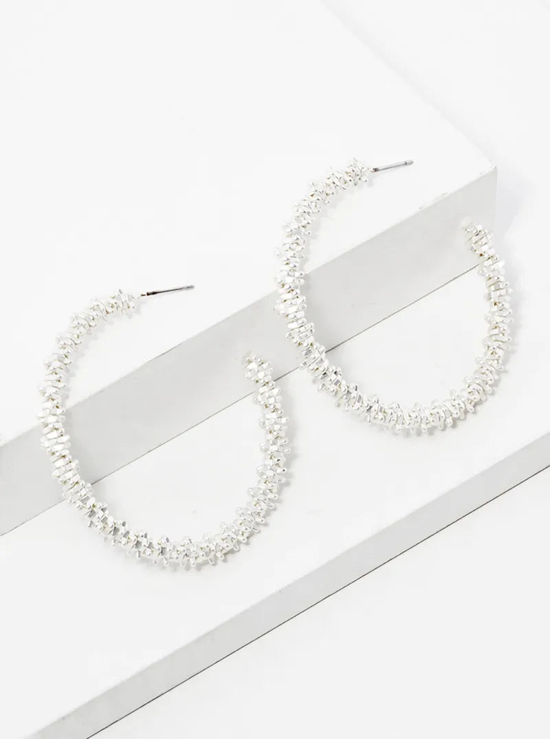 40mm Metallic Beaded Open Hoop Earrings