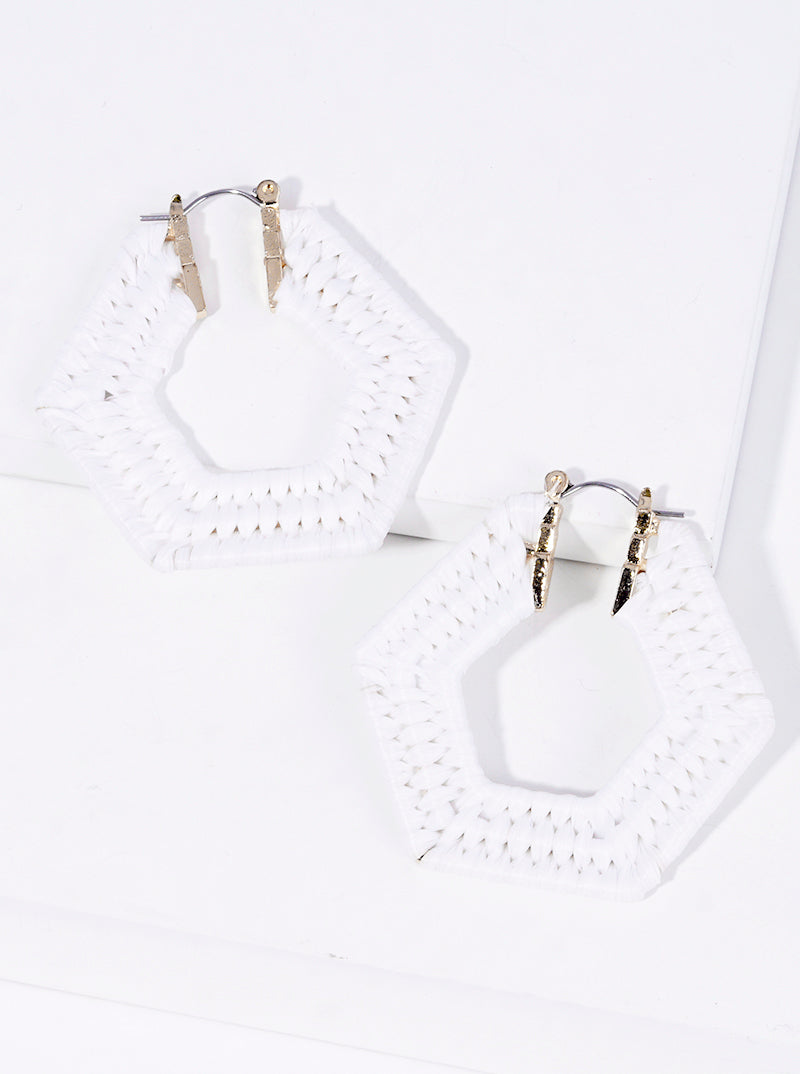 40mm Raffia Wrapped Hexagon Latch Hoop Earrings