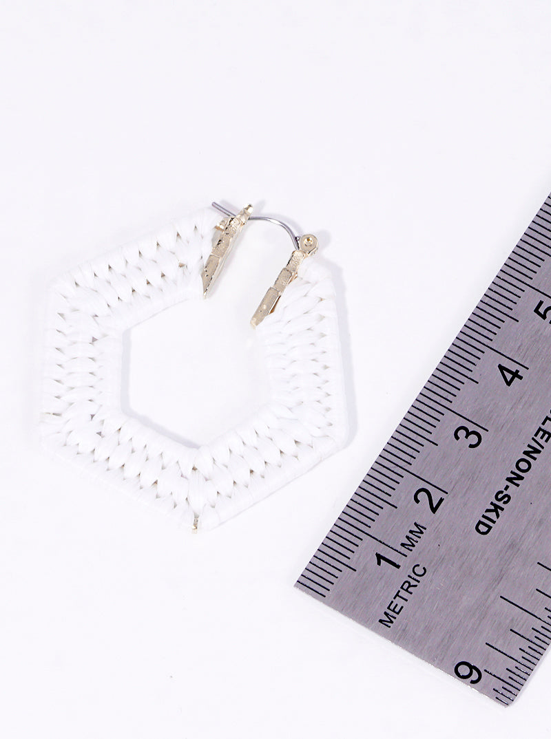 40mm Raffia Wrapped Hexagon Latch Hoop Earrings