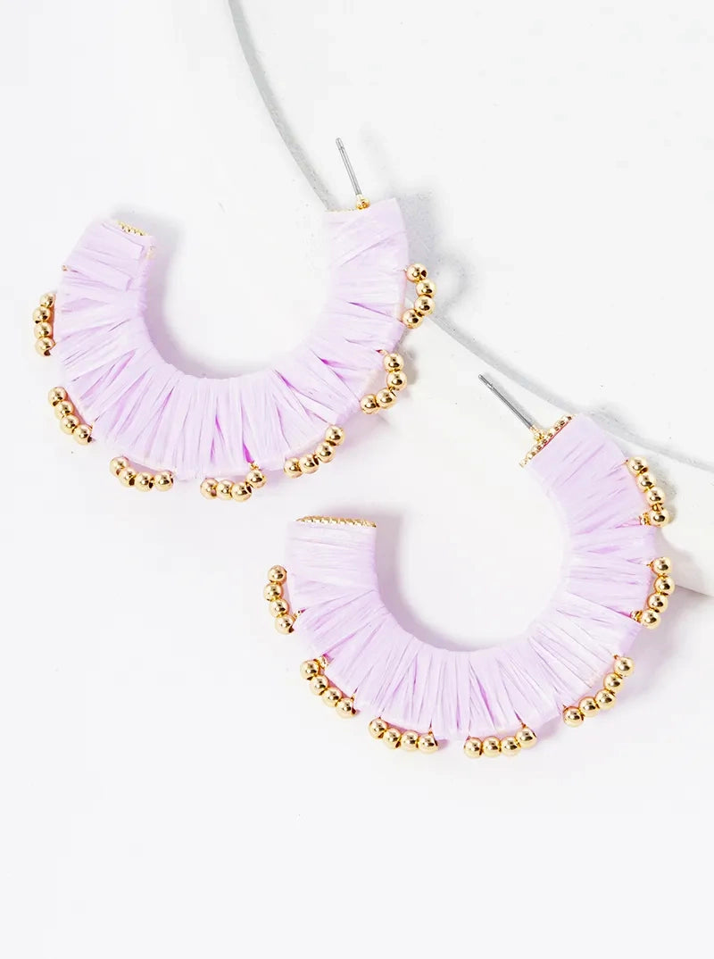 40mm Raffia Wrapped Open Hoop Earrings