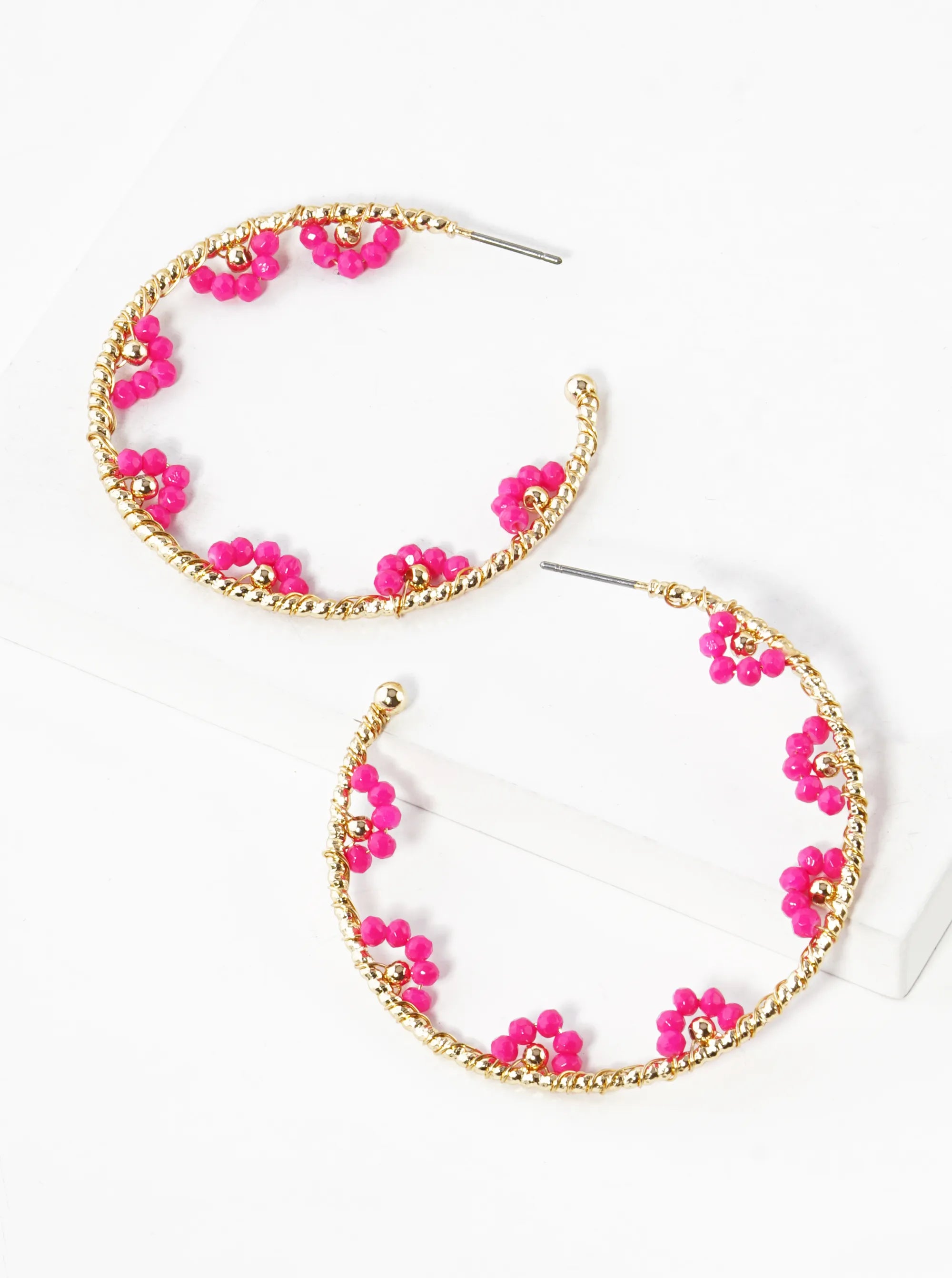 45mm Glass Beads Wired Wrapped Lightweight Open Hoop Earrings