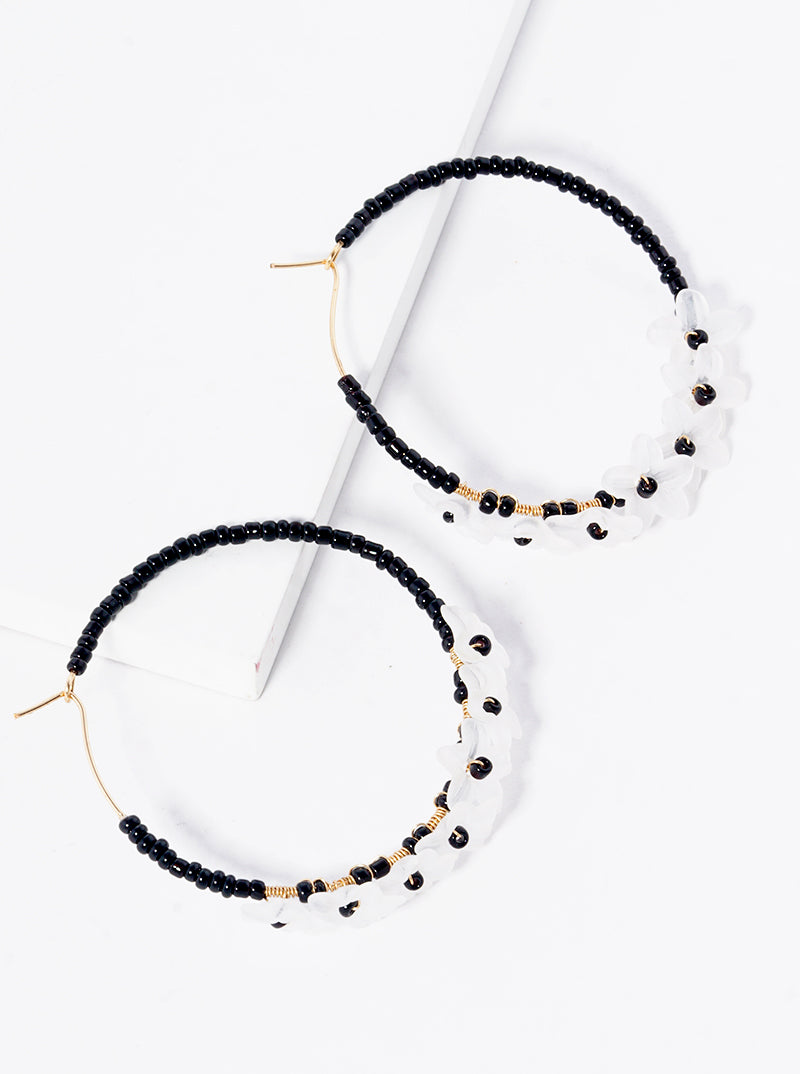 45mm Flower Beaded Wire Hoop Earrings