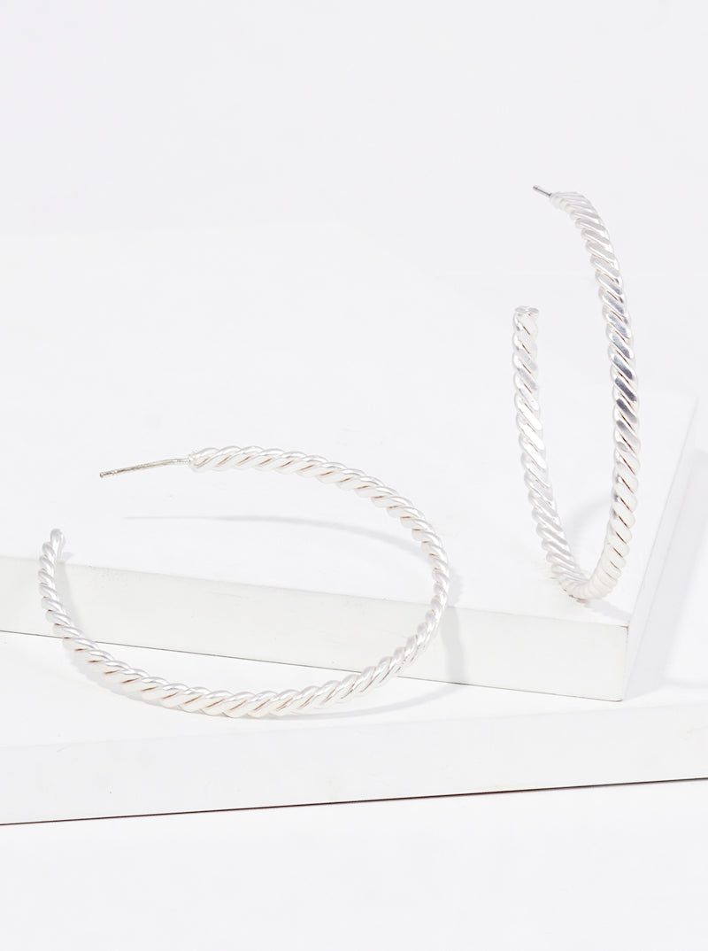45mm Metal Rope Textured Open Hoop Earrings