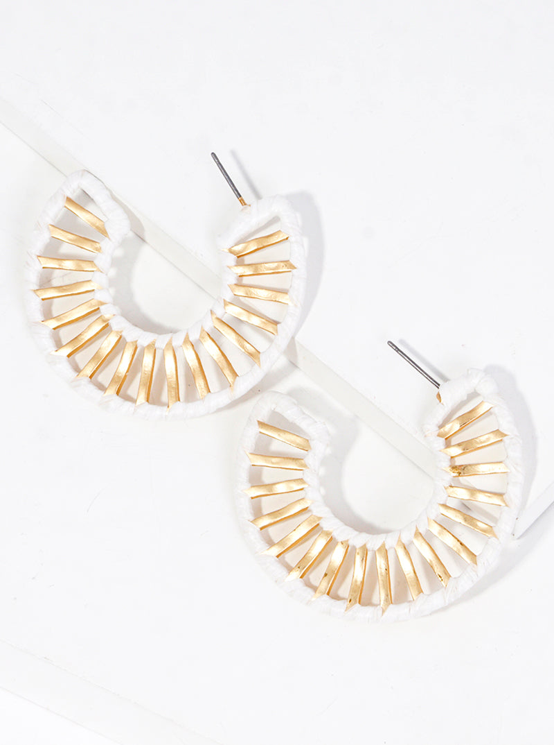 45mm Raffia Wrapped Textured Brass Open Hoop Earrings