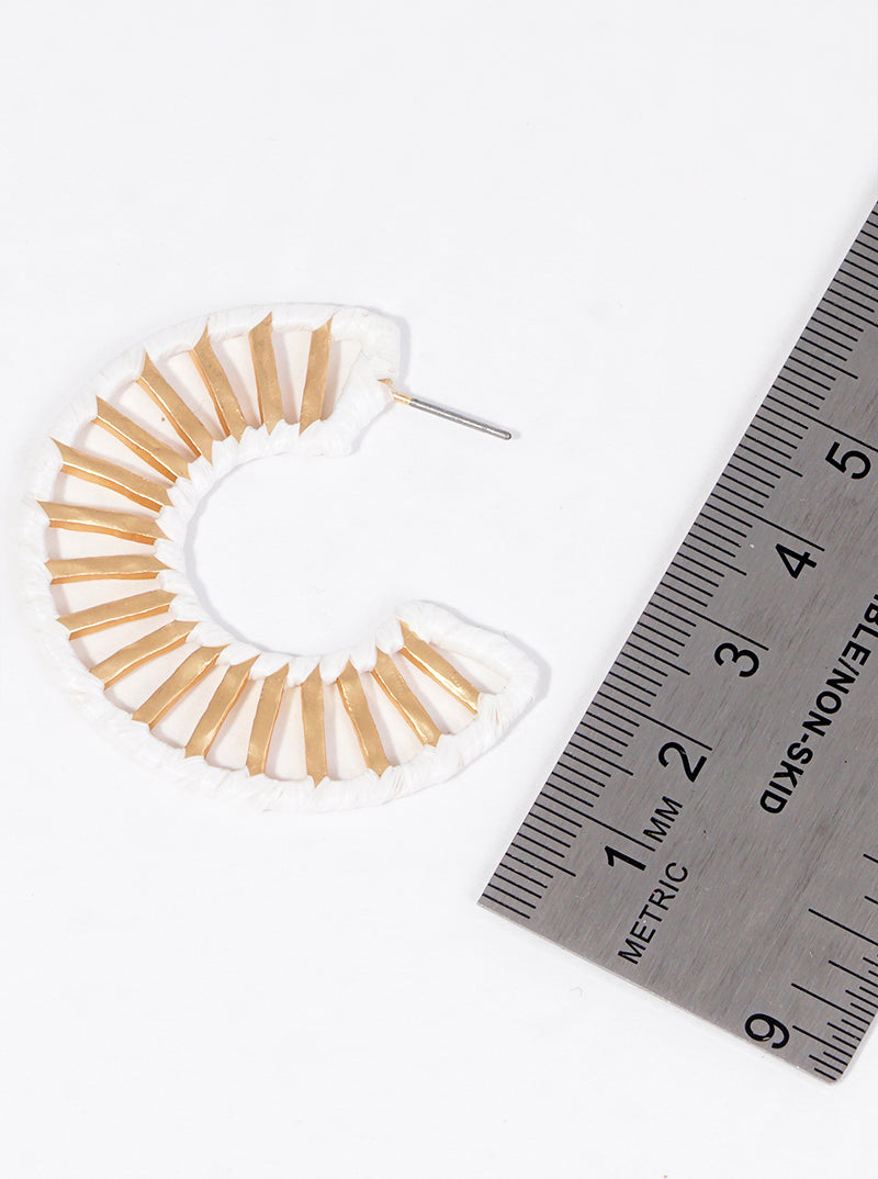 45mm Raffia Wrapped Textured Brass Open Hoop Earrings