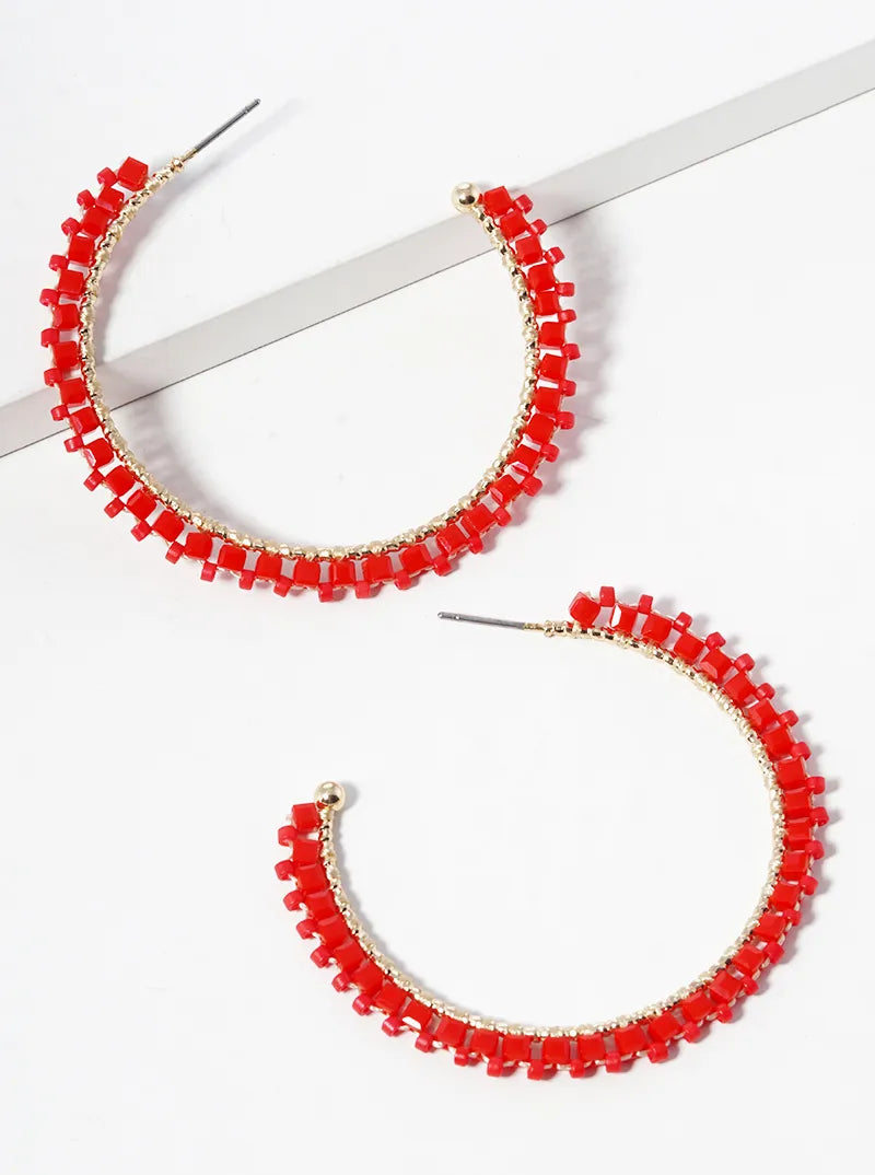 45mm Square Beaded Lightweight Open Hoop Earrings
