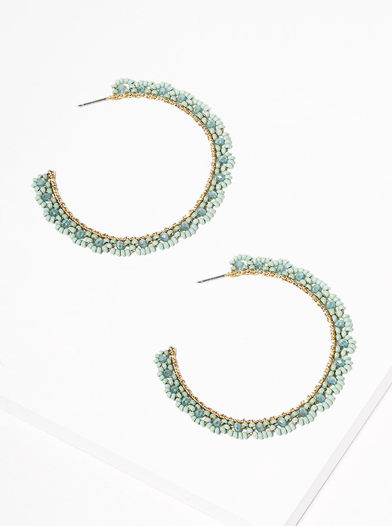 50mm Flower Shape Seed Beaded Open Hoop Earrings