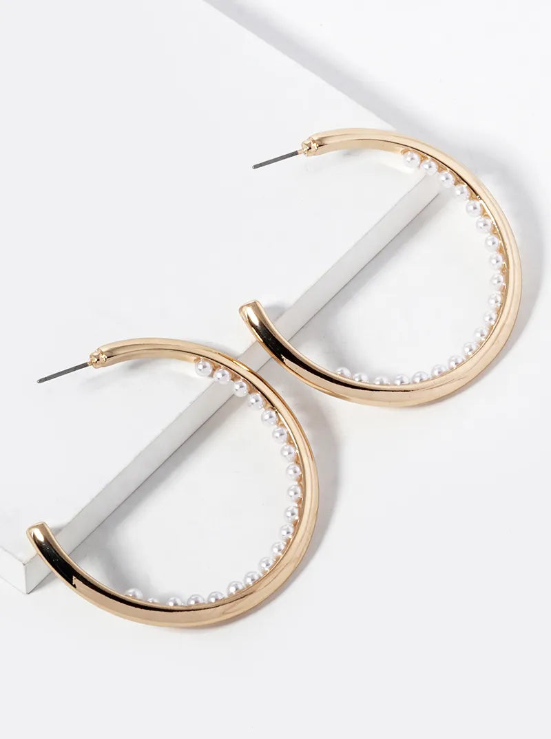 50mm Inner Pearl Beaded Open Hoop Earrings