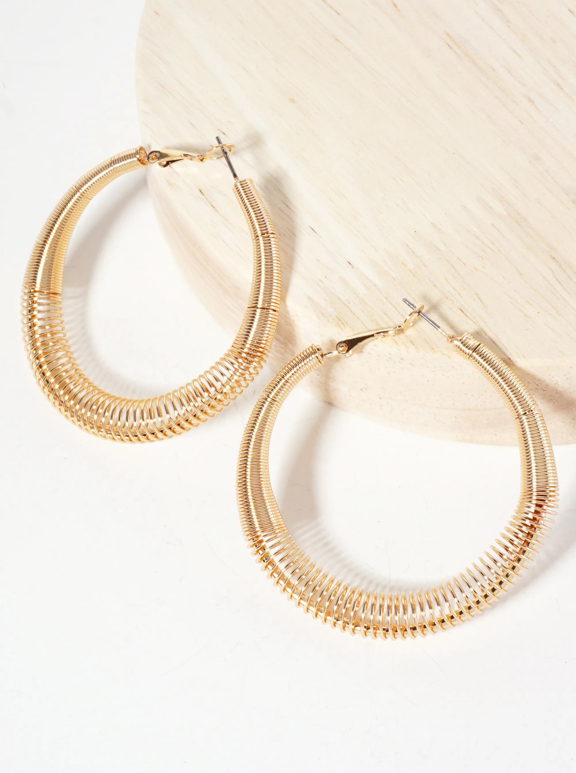50mm Wire Spiral Tapered Latch-Back Hoop Earrings