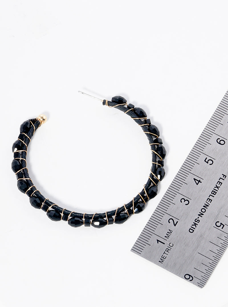50mm Glass Beaded Raffia Open Hoop Earrings