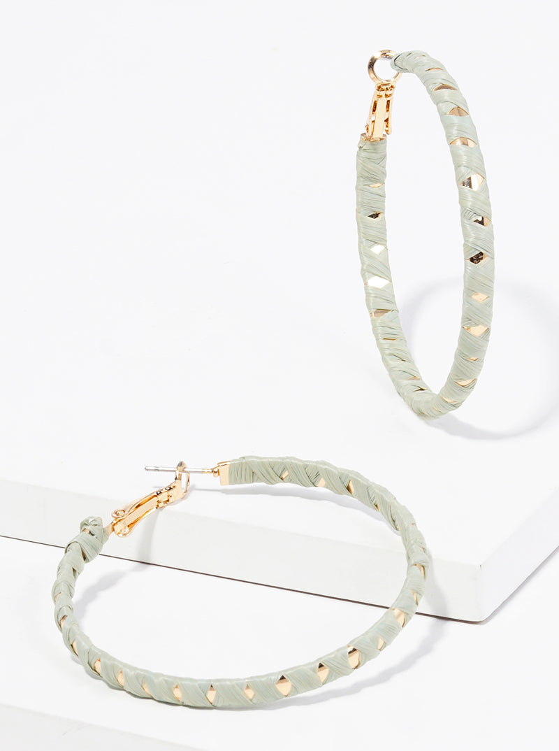 50mm Raffia Wrapped Leverback Hoop Earrings
