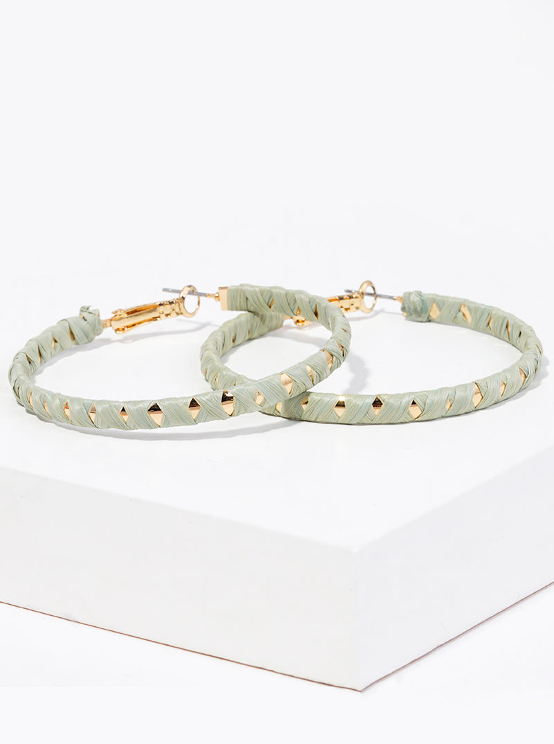 50mm Raffia Wrapped Leverback Hoop Earrings