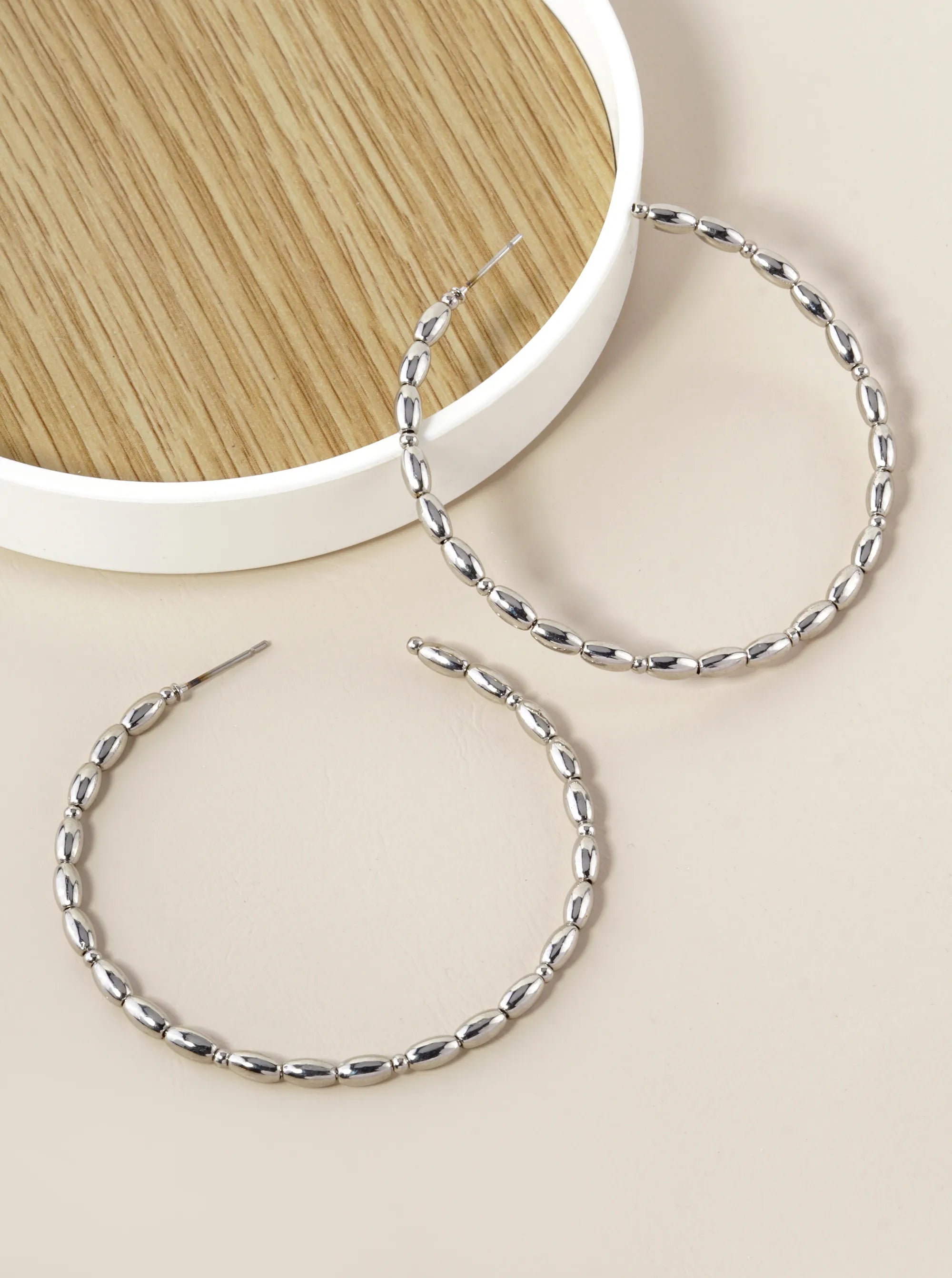 55mm Hollow Metallic Beaded Lightweight Open Hoop Earrings