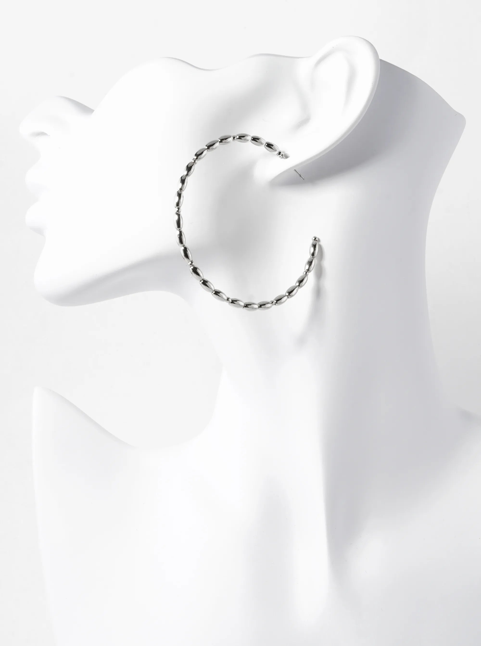 55mm Hollow Metallic Beaded Lightweight Open Hoop Earrings