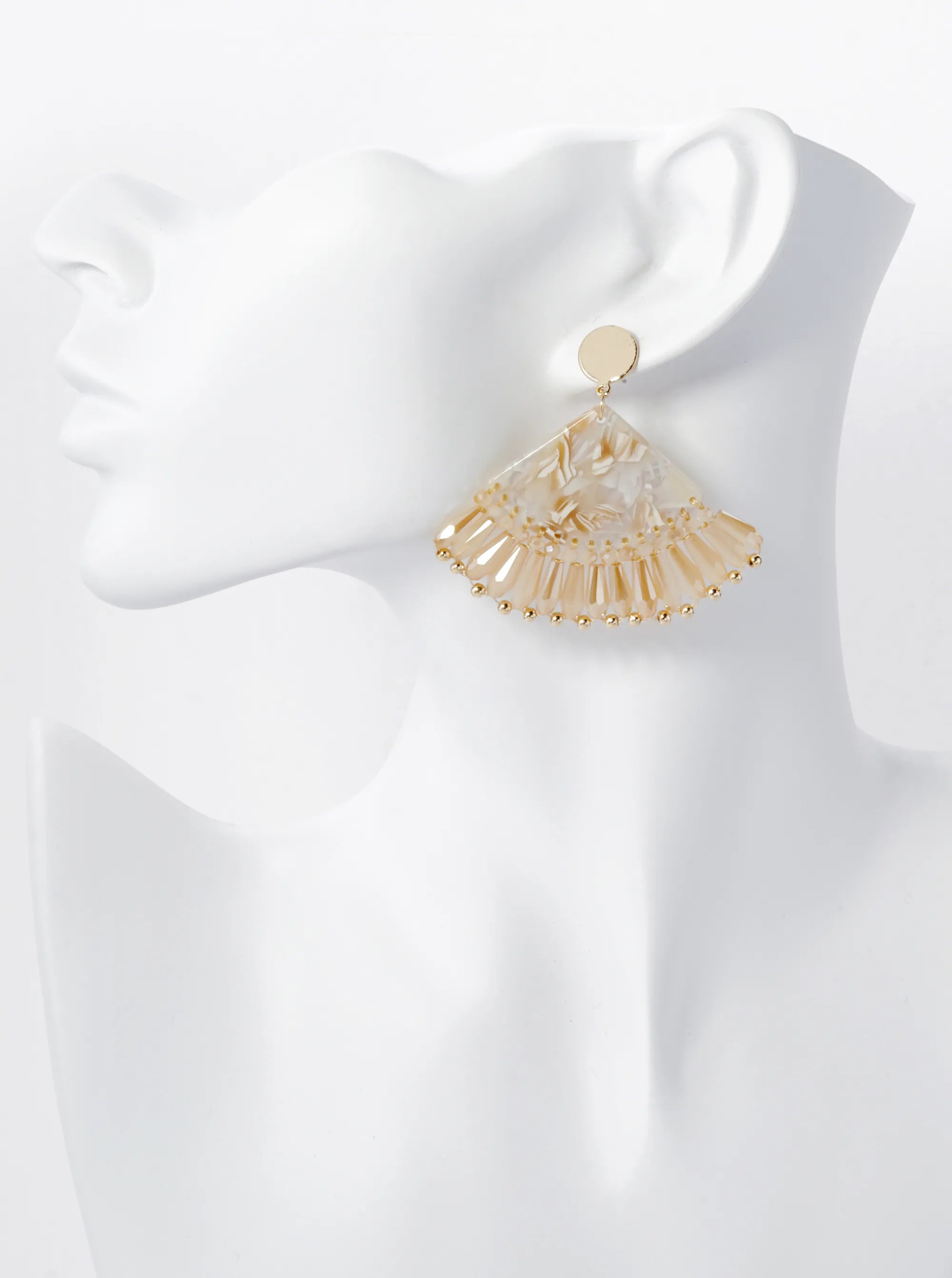 Acetate Fan Fringe Glass Beads Drop Statement Earrings