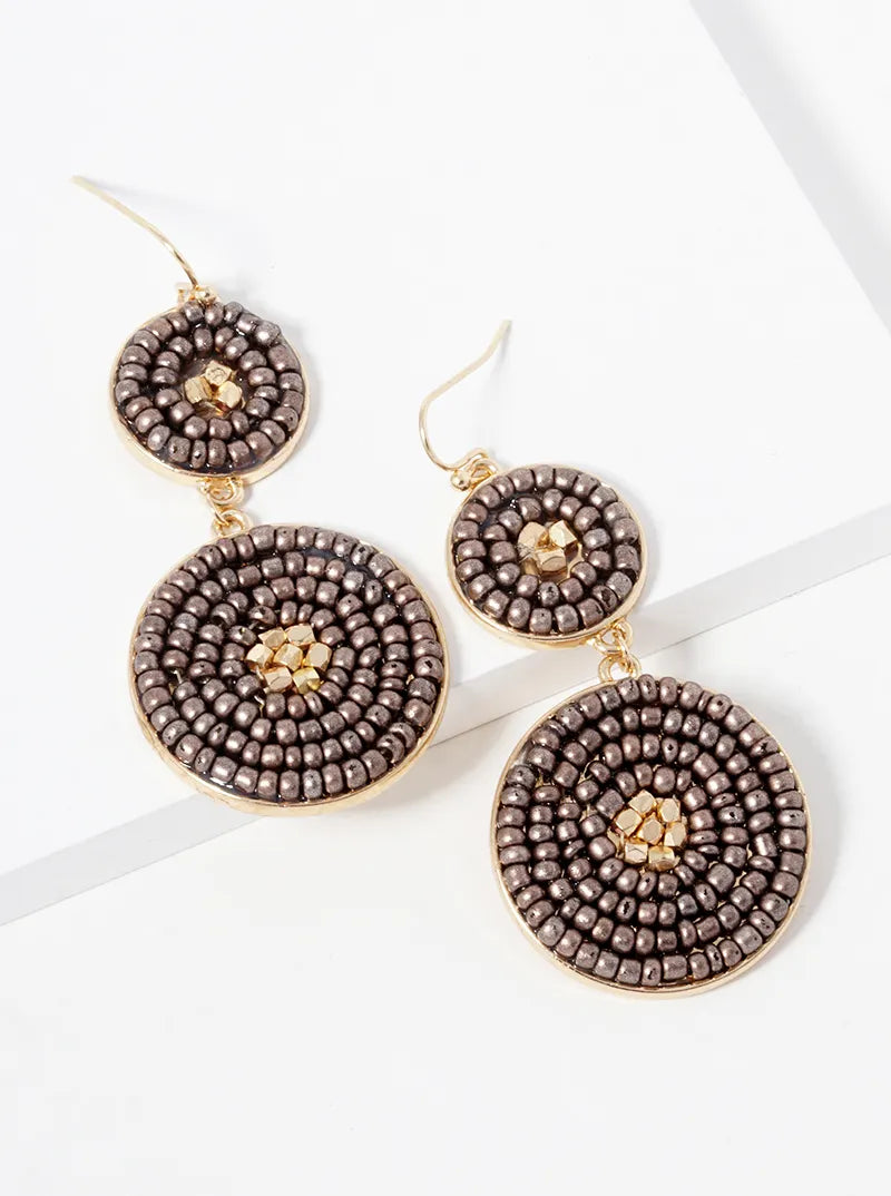 Beaded 2 Circle Tier Drop Dangle Earrings