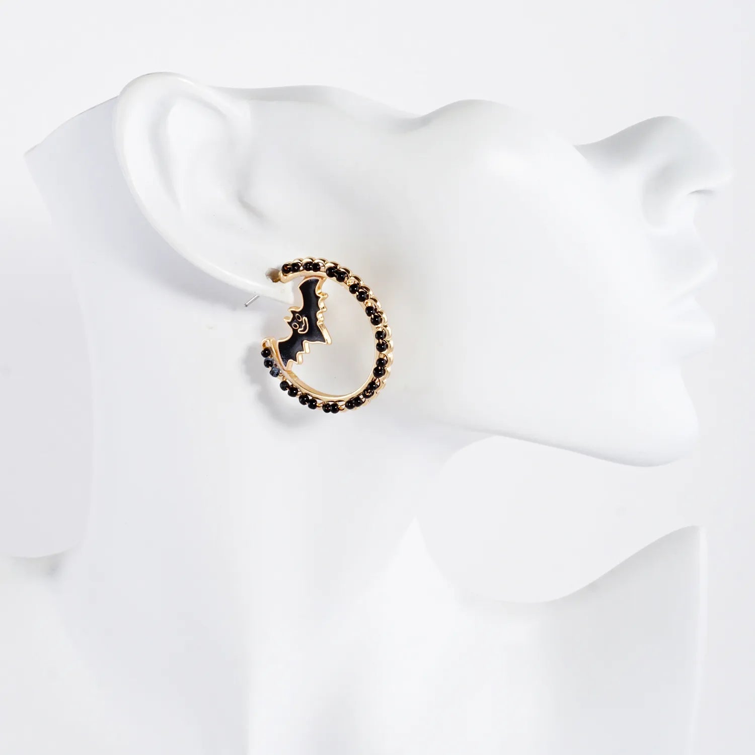 Beaded 30mm Bat-in-Hoop Halloween Earrings