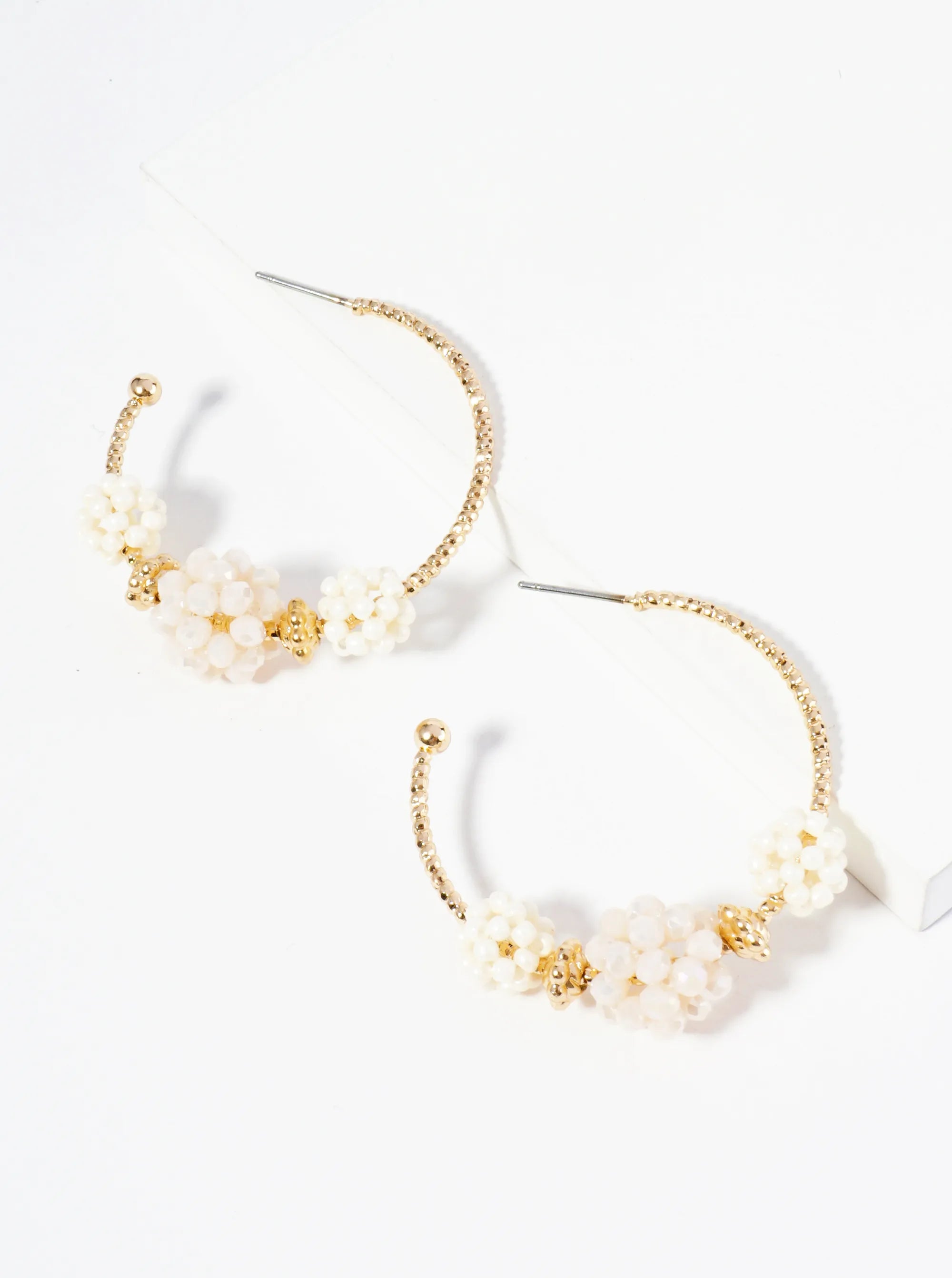 Beaded Ball Clusters 35mm Open Hoop Earrings