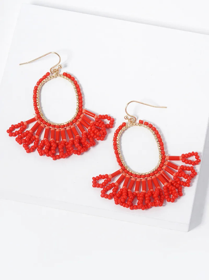 Beaded Oval Chandelier Muted Colors Tassel Earrings