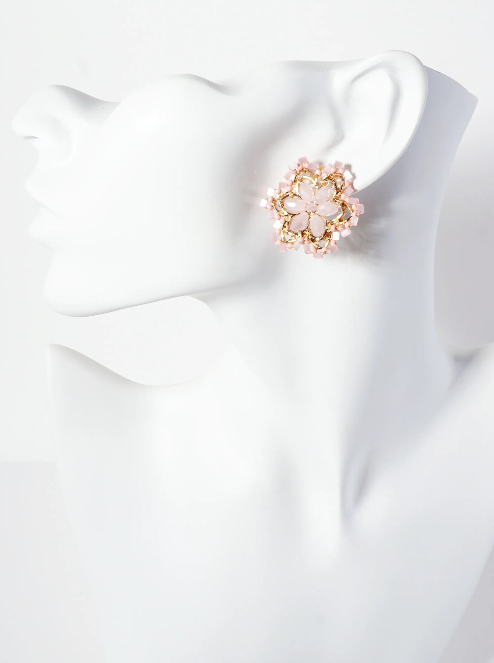 Botanical-Theme Glass-Beaded Flower Statement Stud Earrings