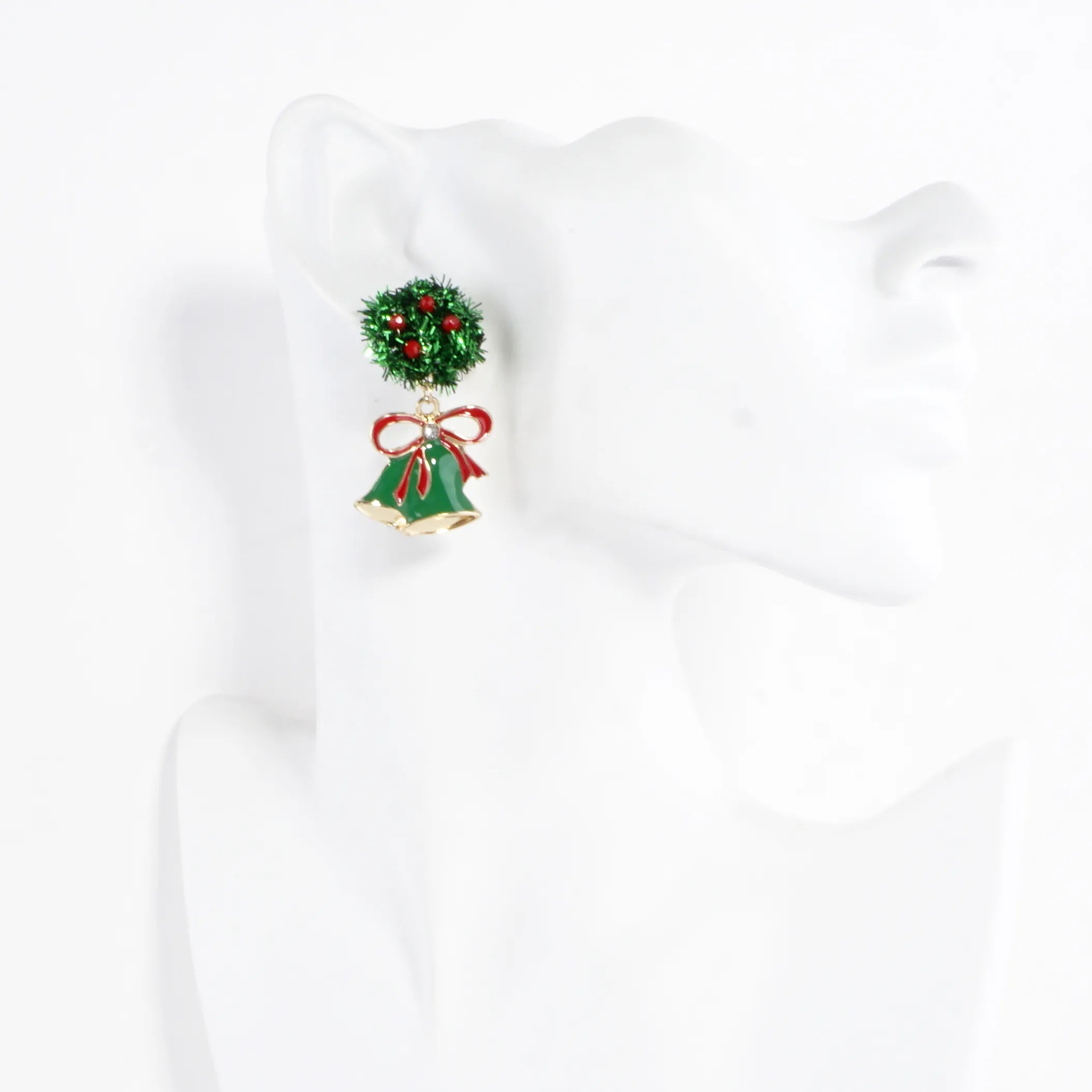 Christmas Wreath And Enamel Bells Dangle Earrings