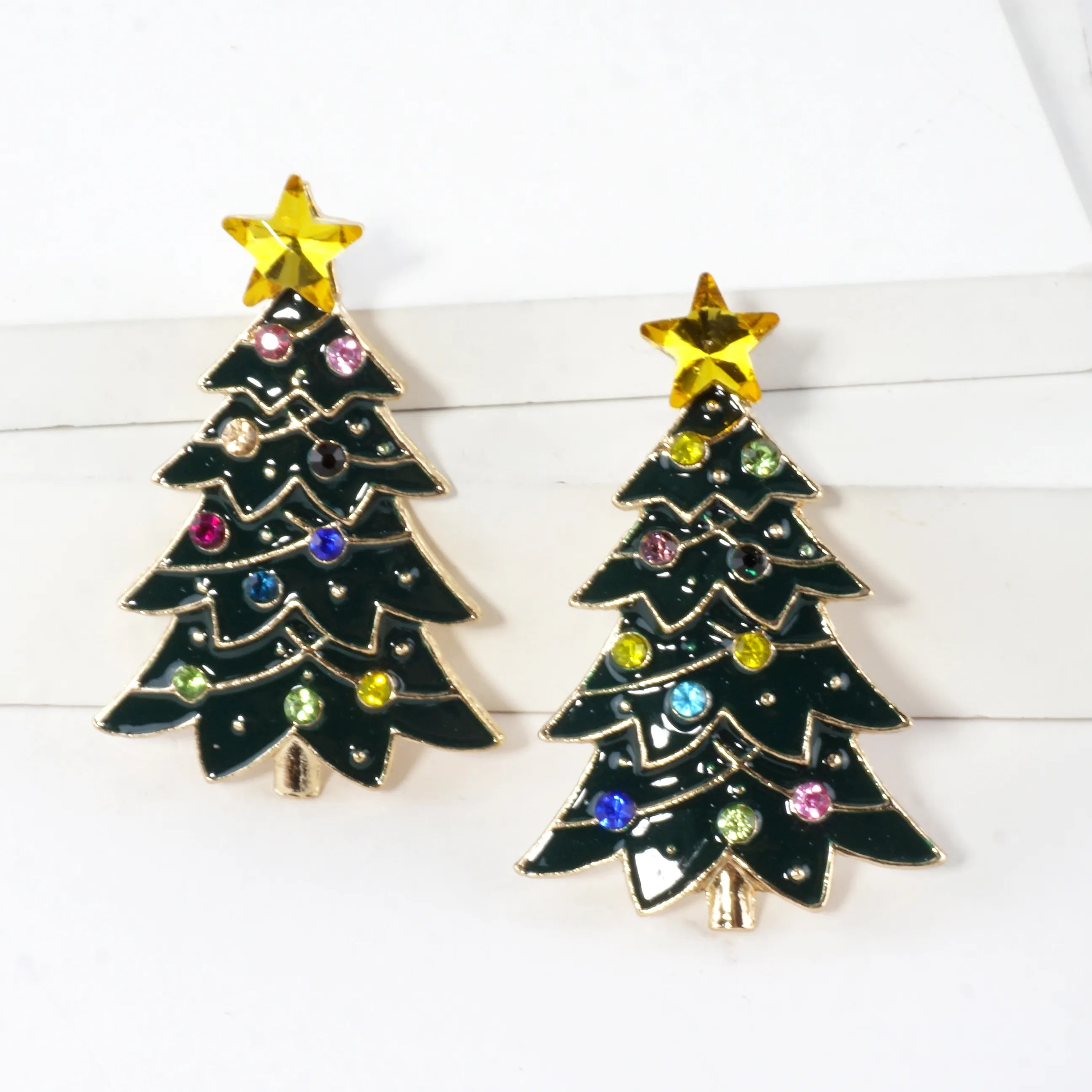 Crystal Christmas Tree Earrings With Star Topper