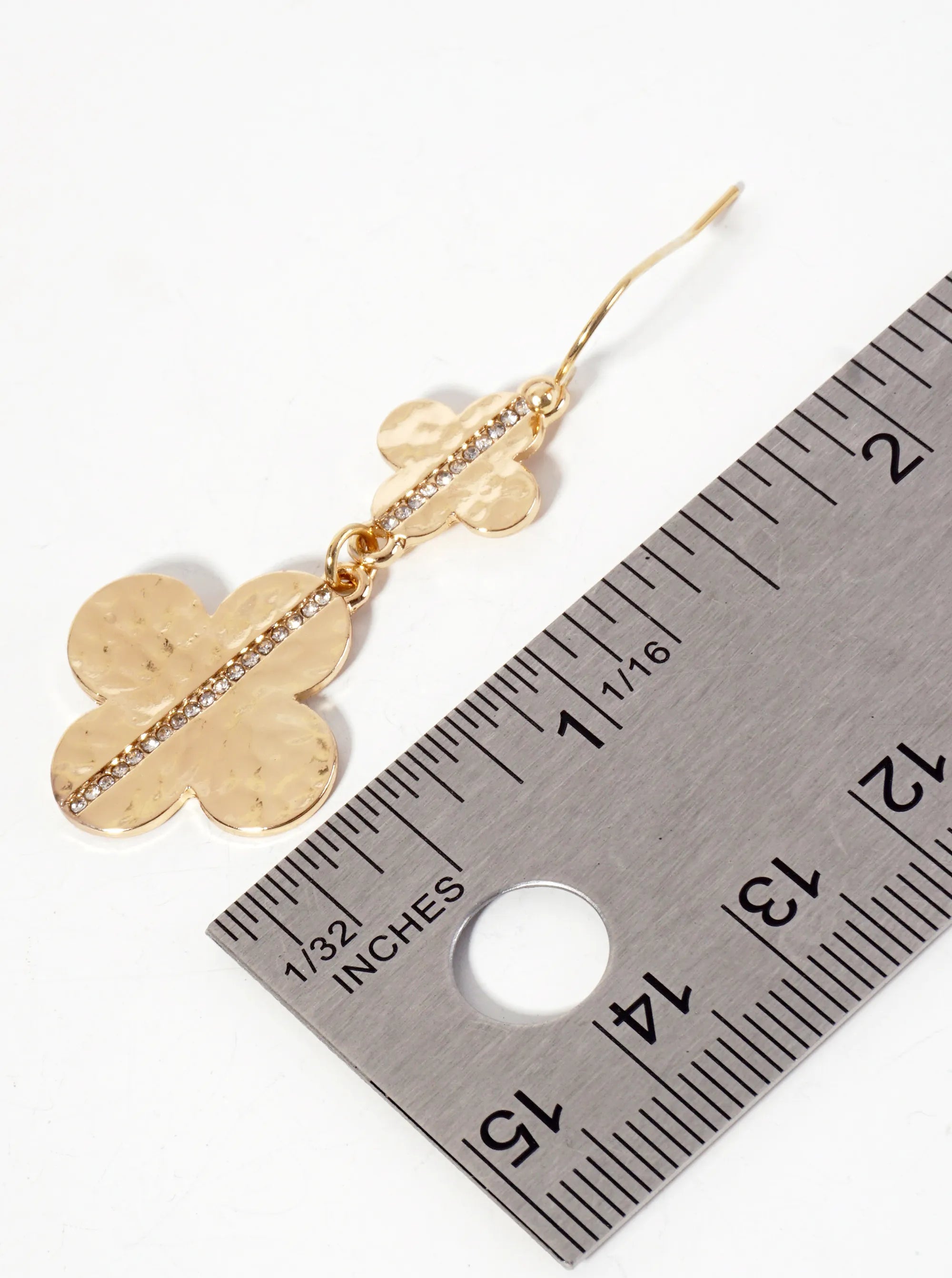 Crystal-Pave Hammered-Texture Double-Quatrefoil Drop Dangle Earrings