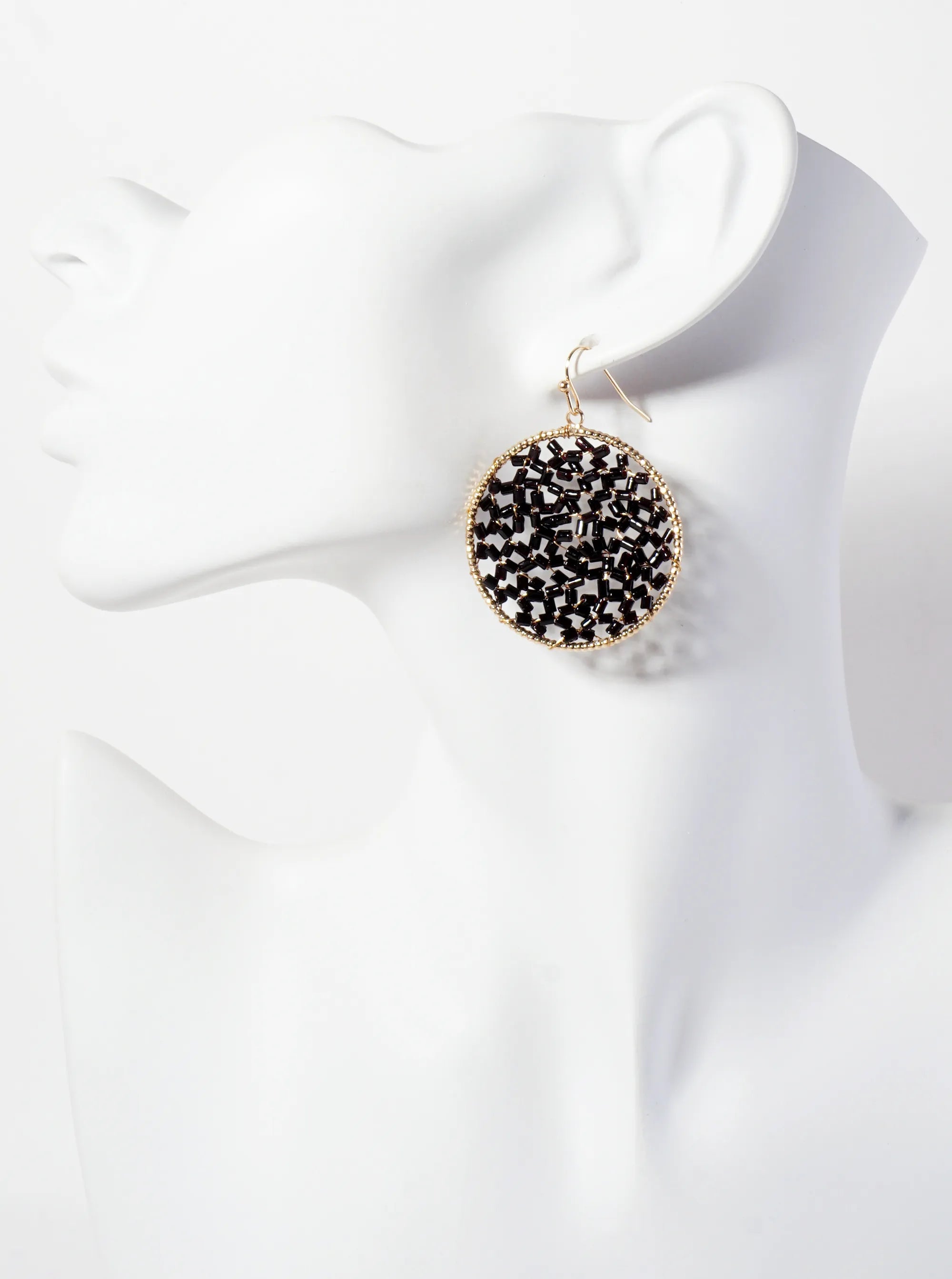 Cylinder-Bead Wire-Wrapped Circle Drop Earrings