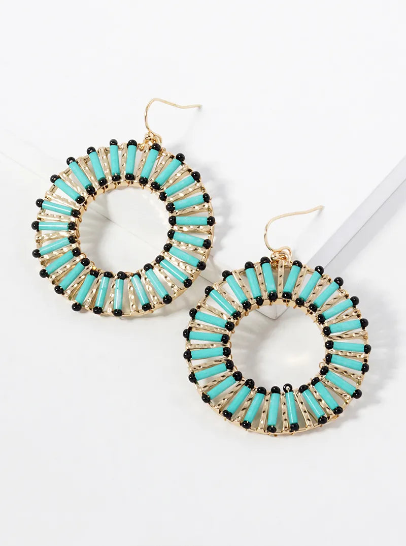 Cylinder Beaded Circle Drop Dangle Earrings
