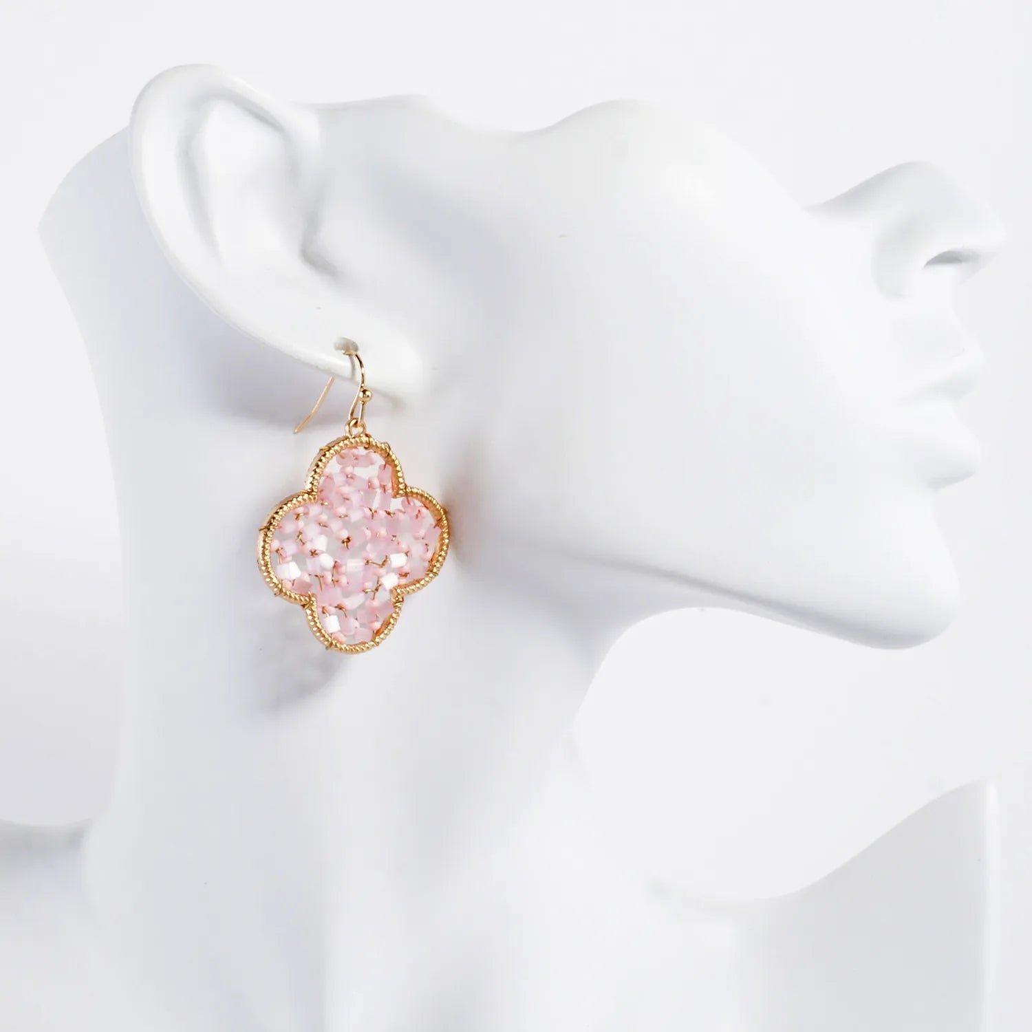 Cylinder Seed-Beads Wire-Wrapped Quatrefoil Earrings