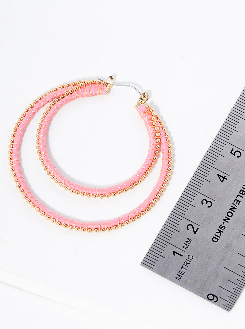 Double Circle Raffia Wrapped In String Hoop Earrings
