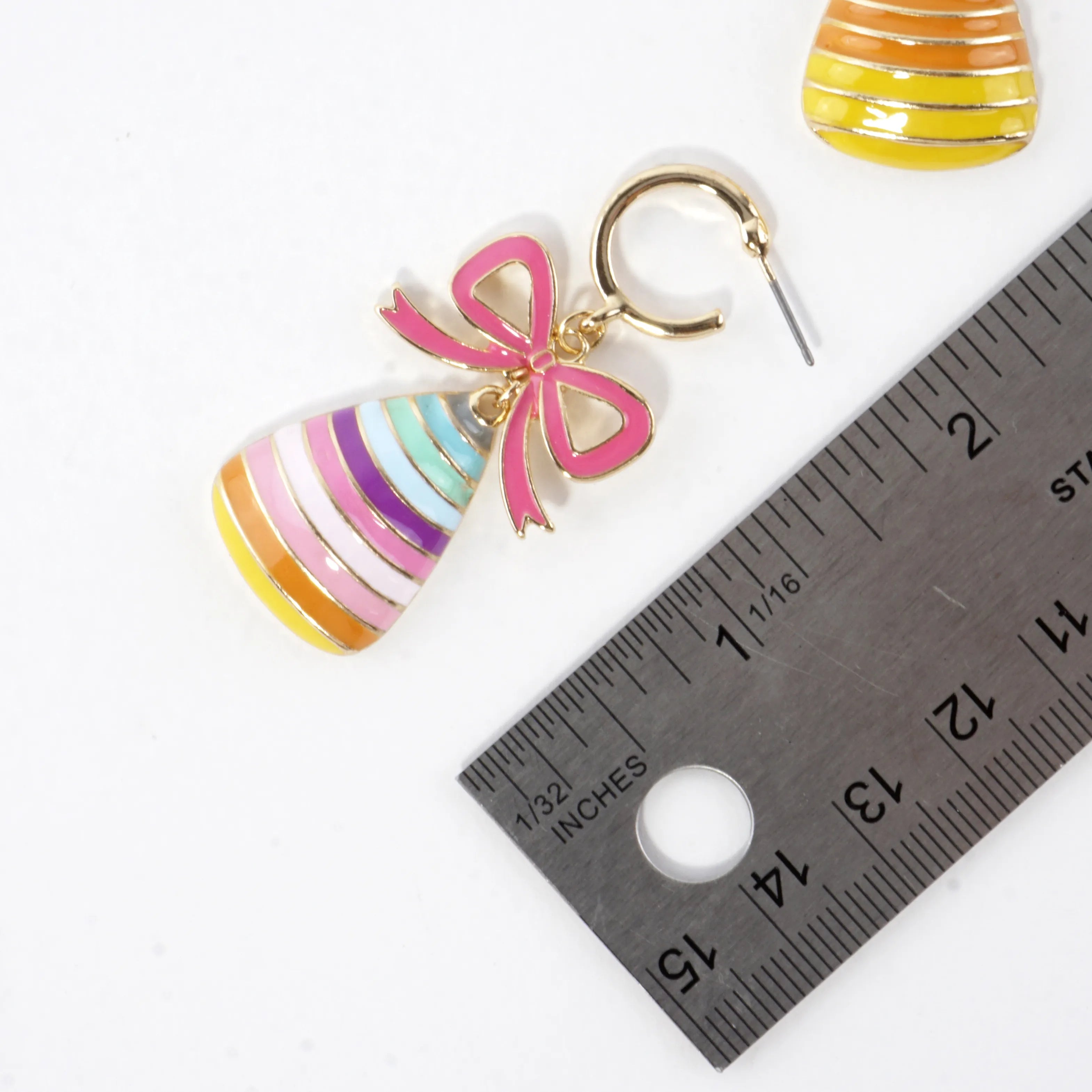 Enamel Candy Corn Bow Dangle Hoop Earrings
