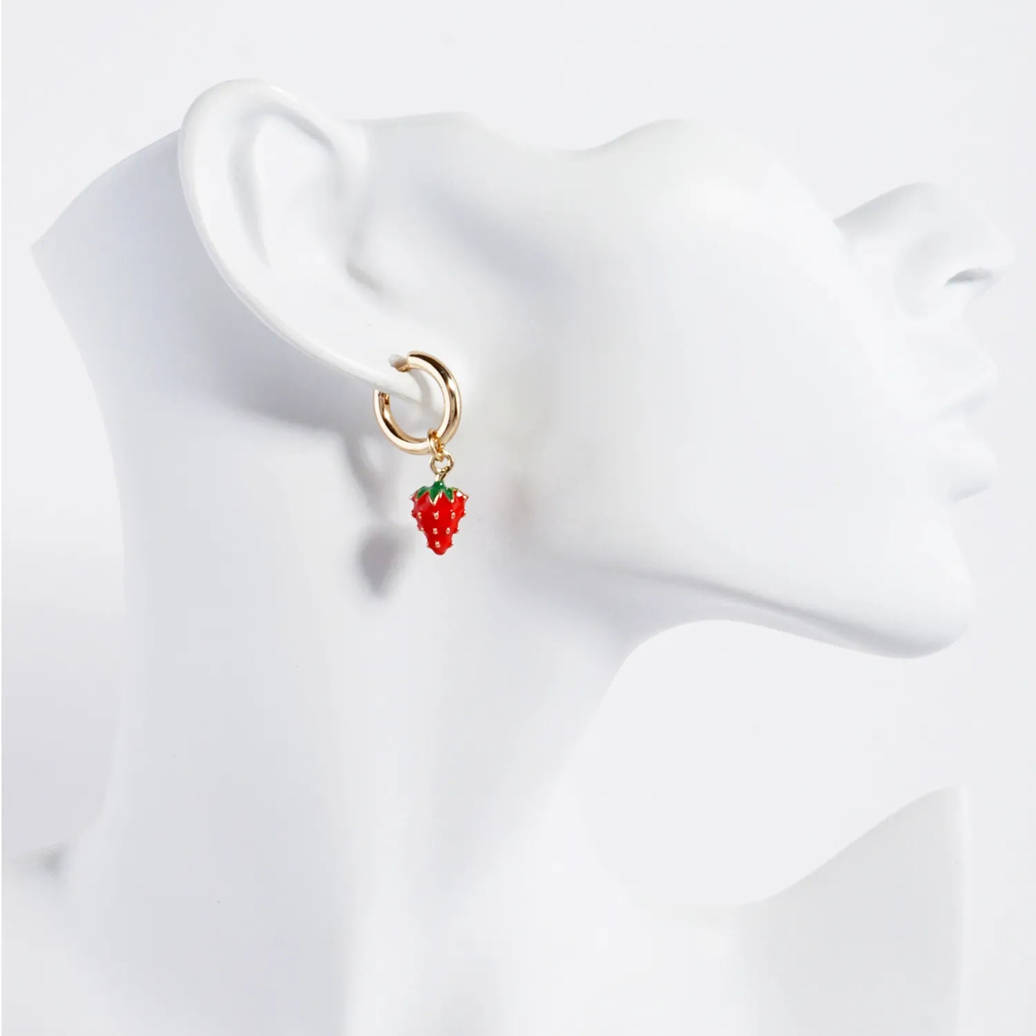 Enamel Strawberry Drop 10mm Huggie Hoop Earrings
